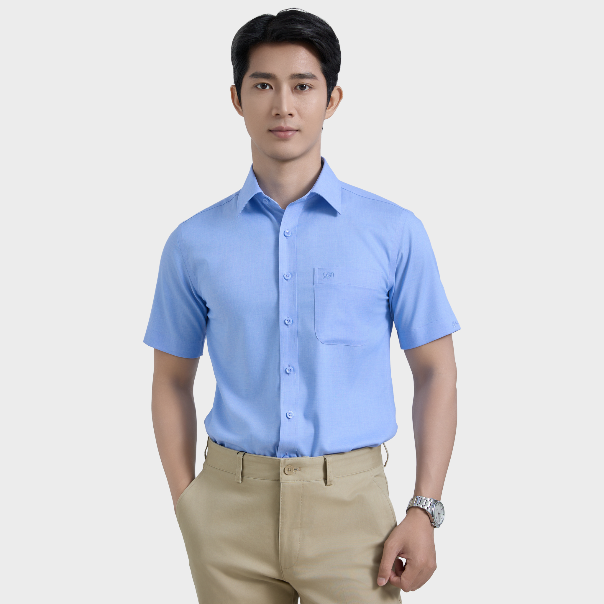  Áo sơ mi nam ngắn tay BELLUNI vải sợi sồi thoải mái thanh lịch - ABN.PML.BE 362 