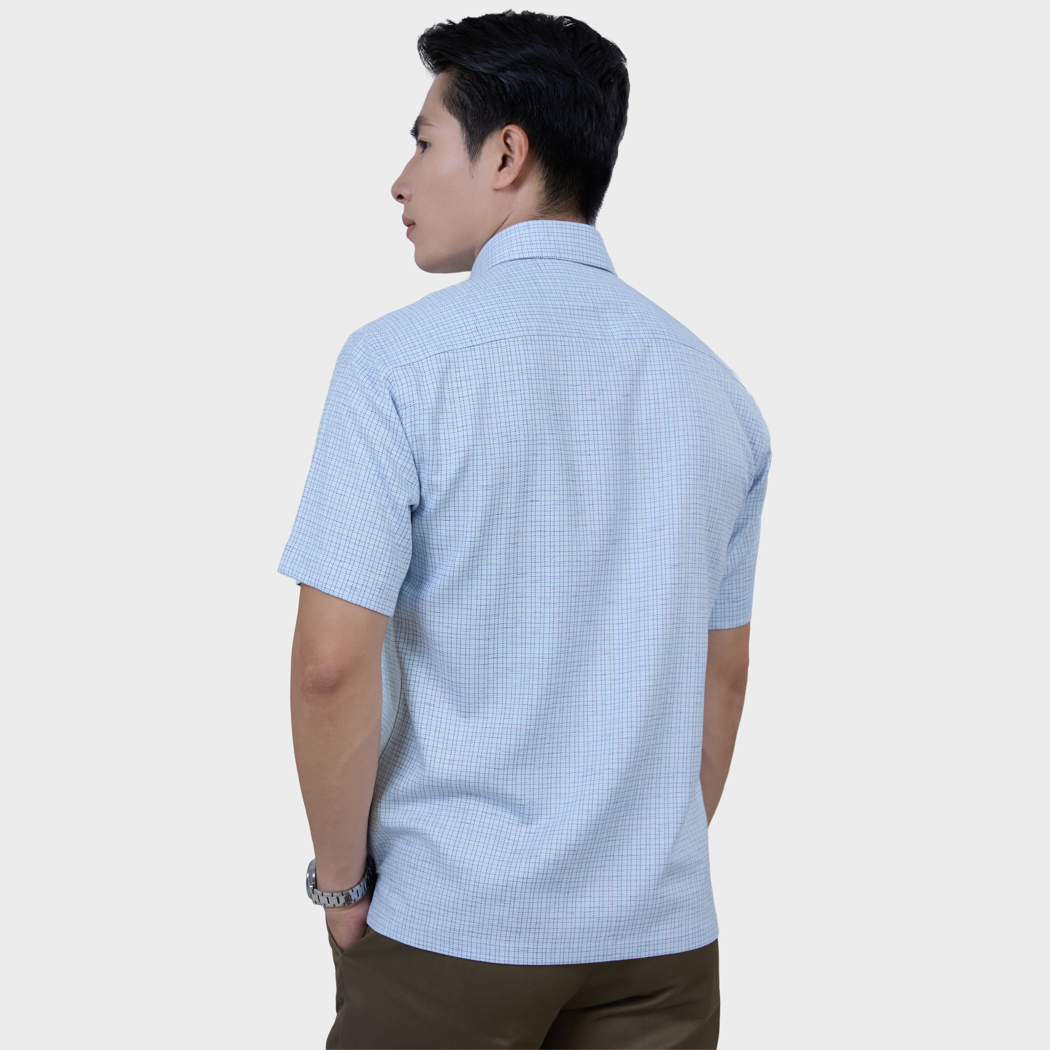  Áo Sơ Mi Caro Nam Ngắn Tay Vải Sợi Sồi, Co Giãn Thoải Mái – ABN.PMS.BE 376 