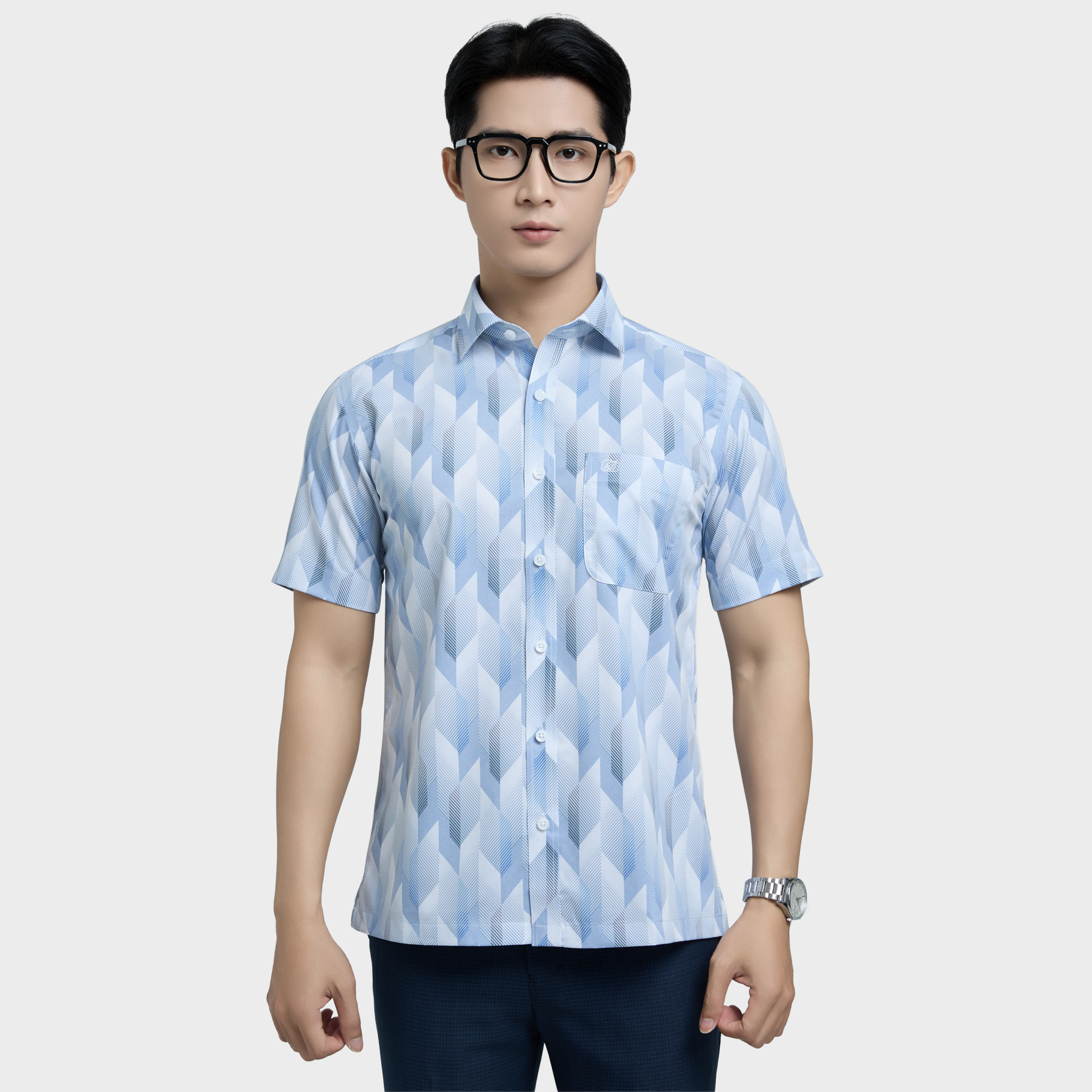  Áo sơ mi nam ngắn tay BELLUNI vải sợi sồi cao cấp - ABN.PMS.BE 338 