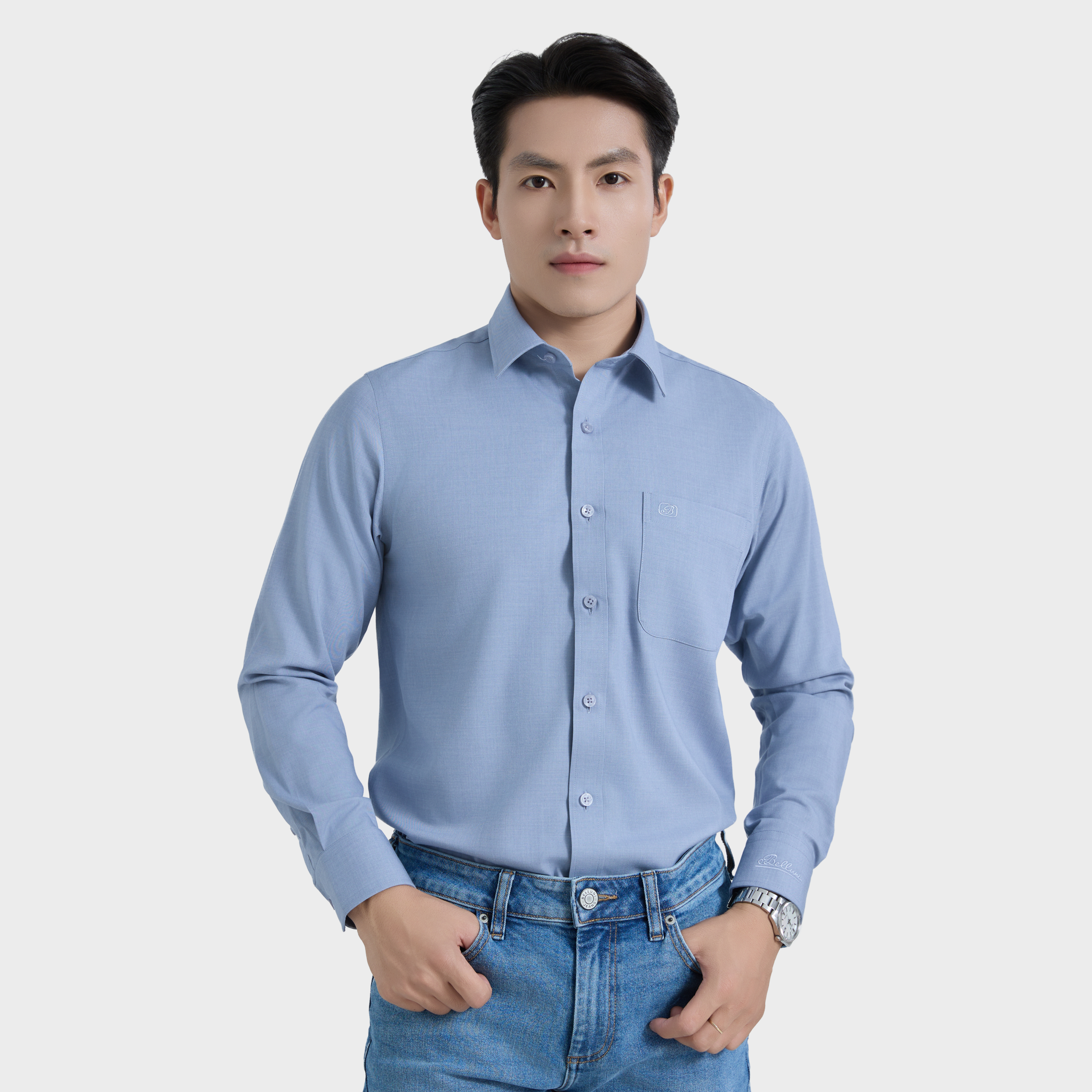  Áo Sơ Mi Nam Dài Tay - Sơ Mi Nam Cao Cấp Belluni Vân Xước, Co Giãn Tốt, Kháng Khuẩn ABD.PMS.BE 239 