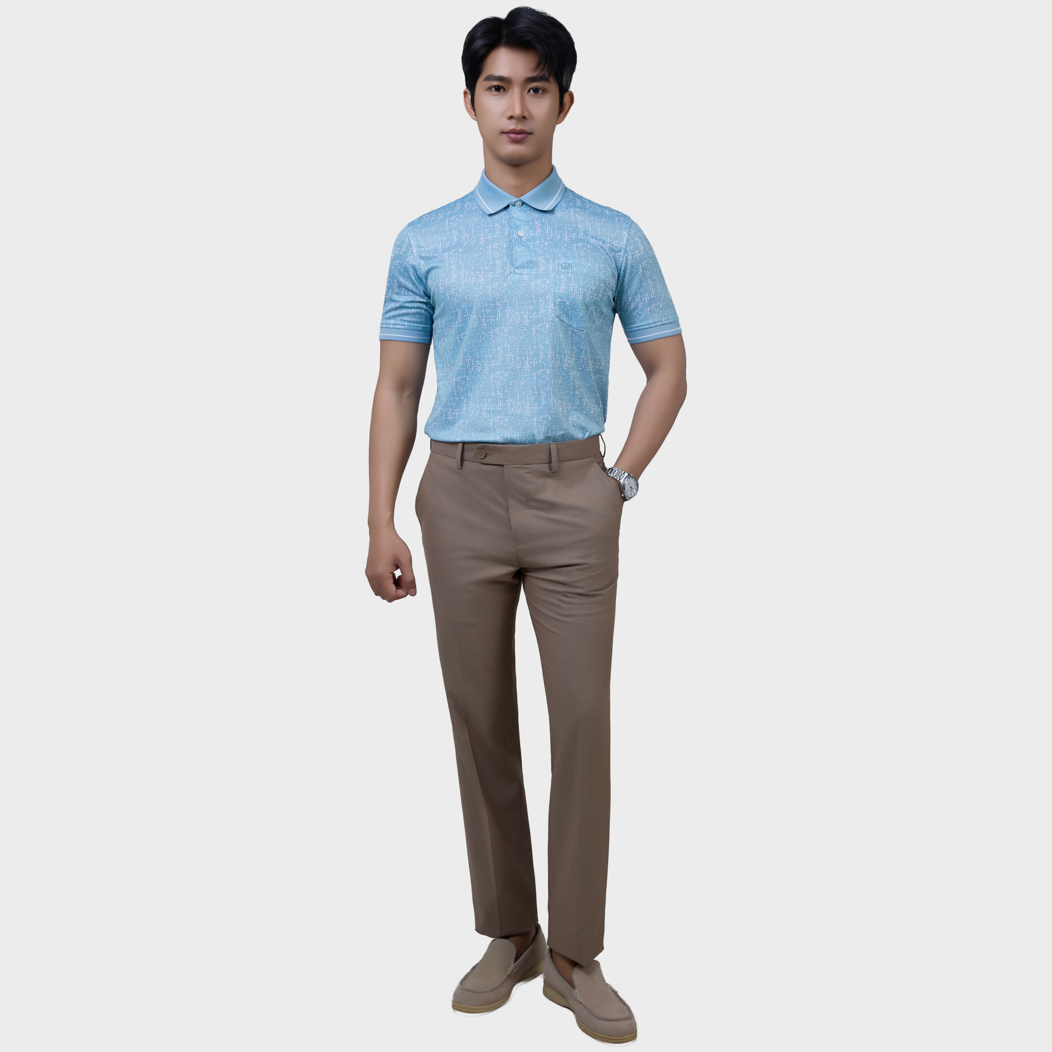  Áo Polo Nam Vải Sợi Tre Bo Cổ Dệt Sọc Thoáng Khí  – AT.BP.BE 118 