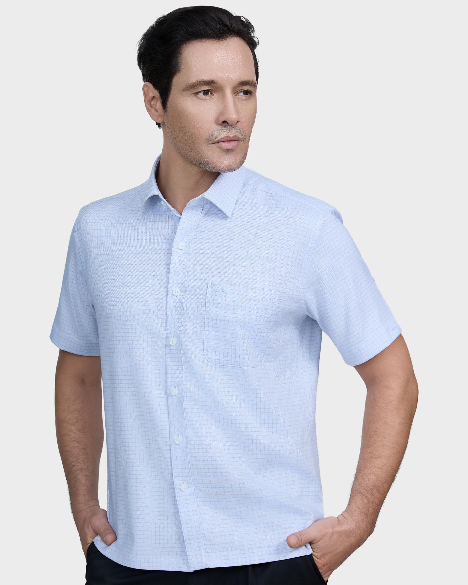  Áo Sơ Mi Nam Tay Ngắn Vải Sợi Sồi Caro Xanh Đỏ Co Giãn Cá Tính – ABN.PMS.BE.377 