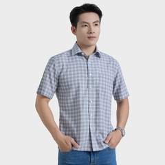  Áo Sơ Mi Caro Xám Nam Tay Ngắn Vải Sợi Sồi Trang Nhã Hiện Đại - ABN.PM.BE 364 