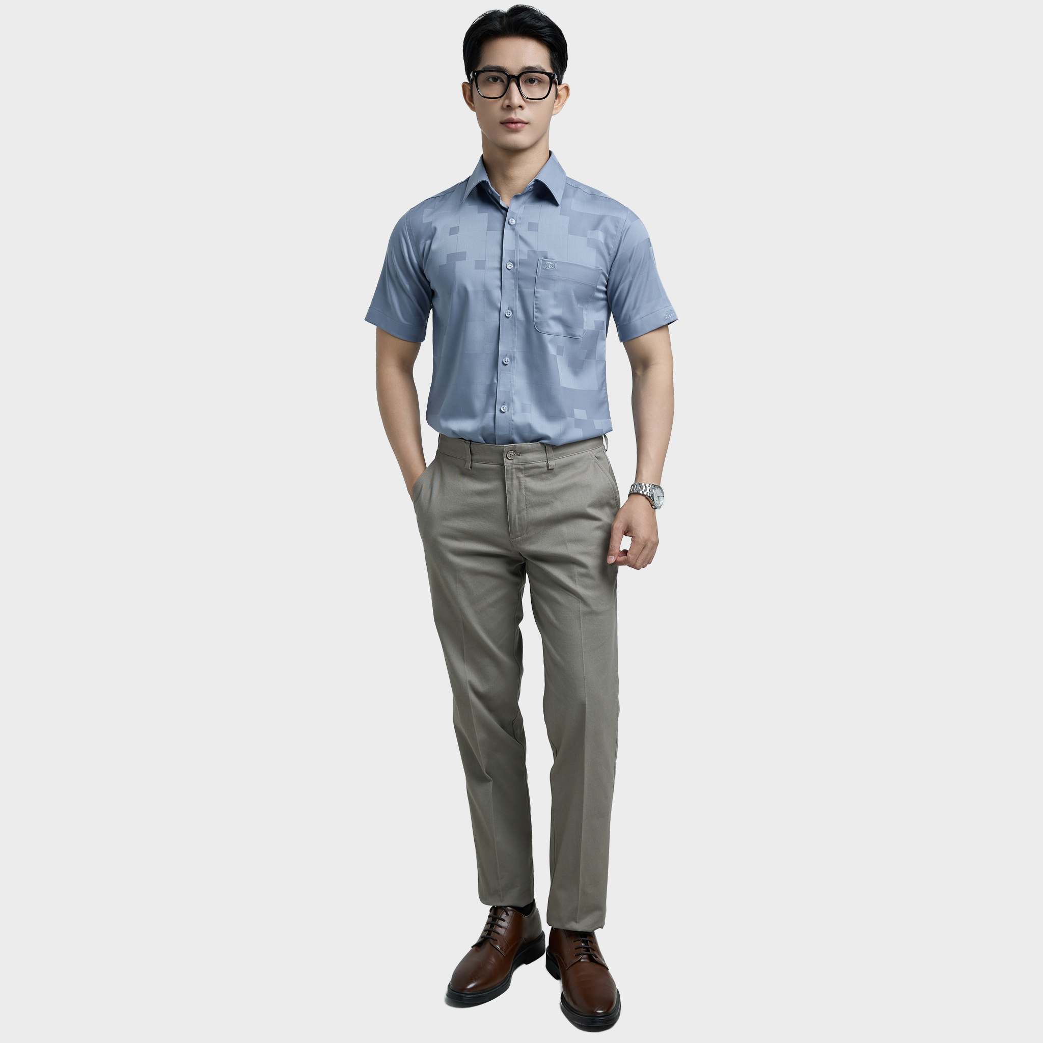  Áo sơ mi nam ngắn tay BELLUNI vải sợi sồi cao cấp - ABN.PMS.BE 336 