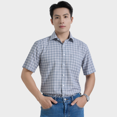  Áo Sơ Mi Caro Xám Nam Tay Ngắn Vải Sợi Sồi Trang Nhã Hiện Đại - ABN.PM.BE 364 