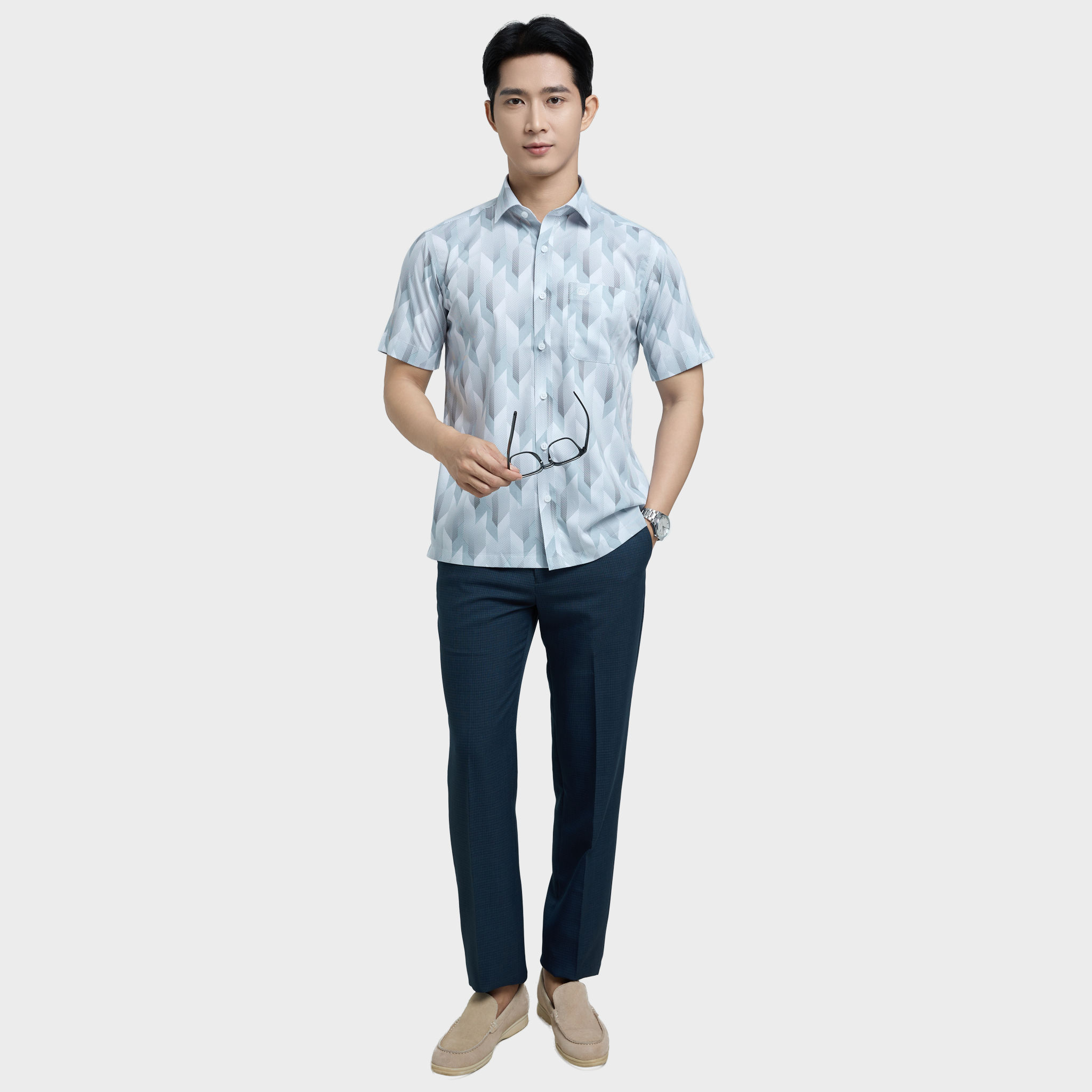  Áo sơ mi nam ngắn tay BELLUNI vải sợi sồi cao cấp - ABN.PMS.BE 338 