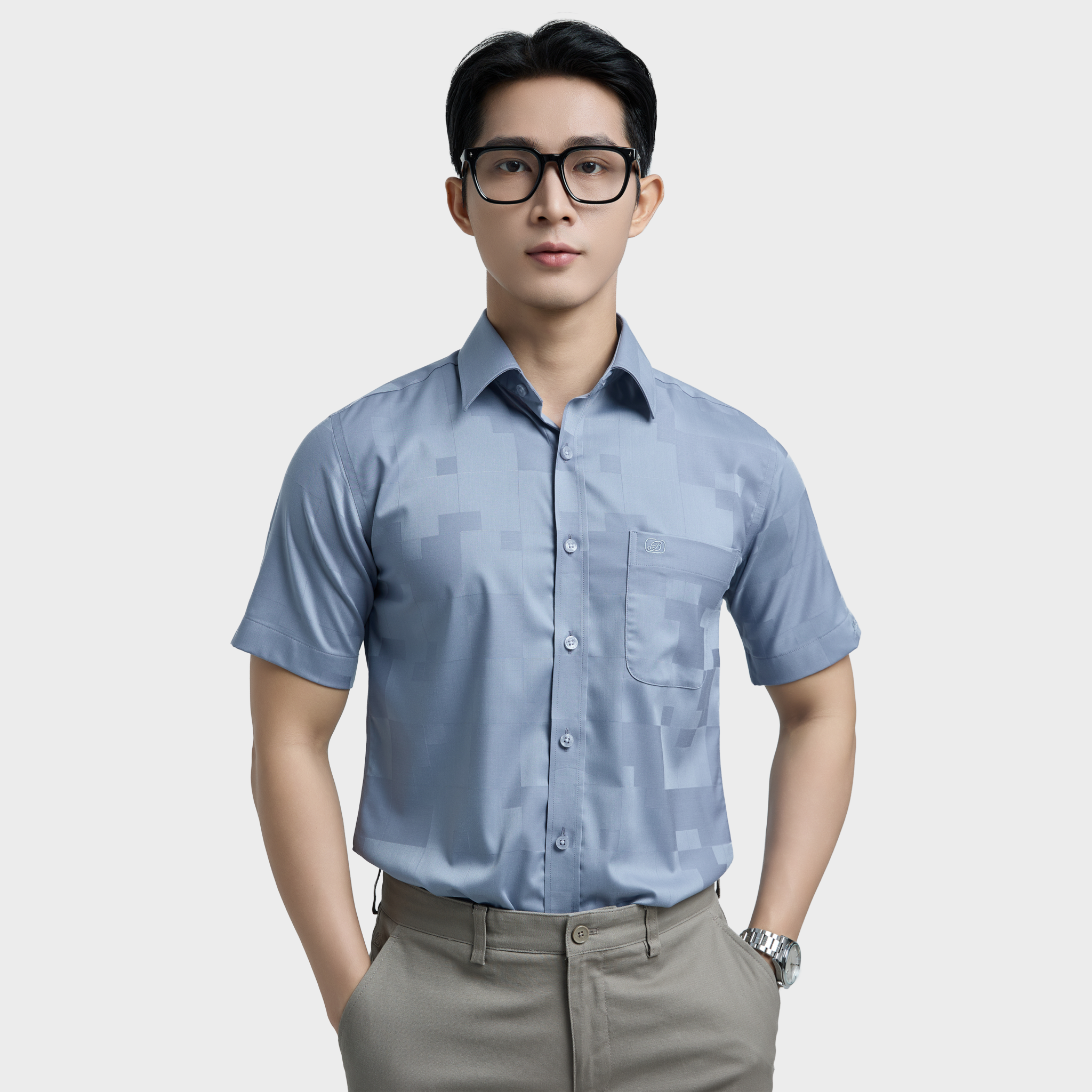  Áo sơ mi nam ngắn tay BELLUNI vải sợi sồi cao cấp - ABN.PMS.BE 336 
