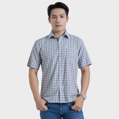 Áo Sơ Mi Caro Xám Nam Tay Ngắn Vải Sợi Sồi Trang Nhã Hiện Đại - ABN.PM.BE 364 