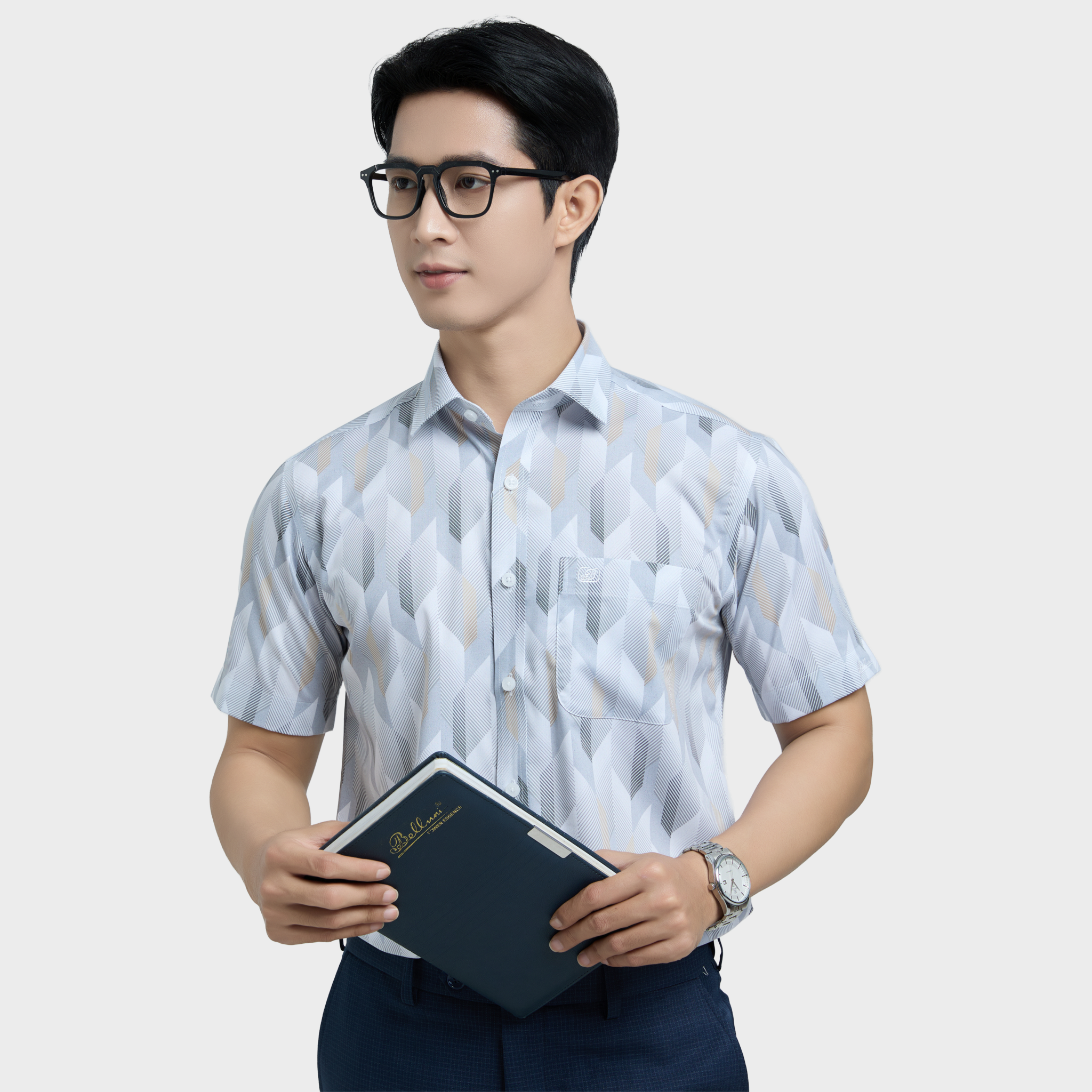  Áo sơ mi nam ngắn tay BELLUNI vải sợi sồi cao cấp - ABN.PMS.BE 338 