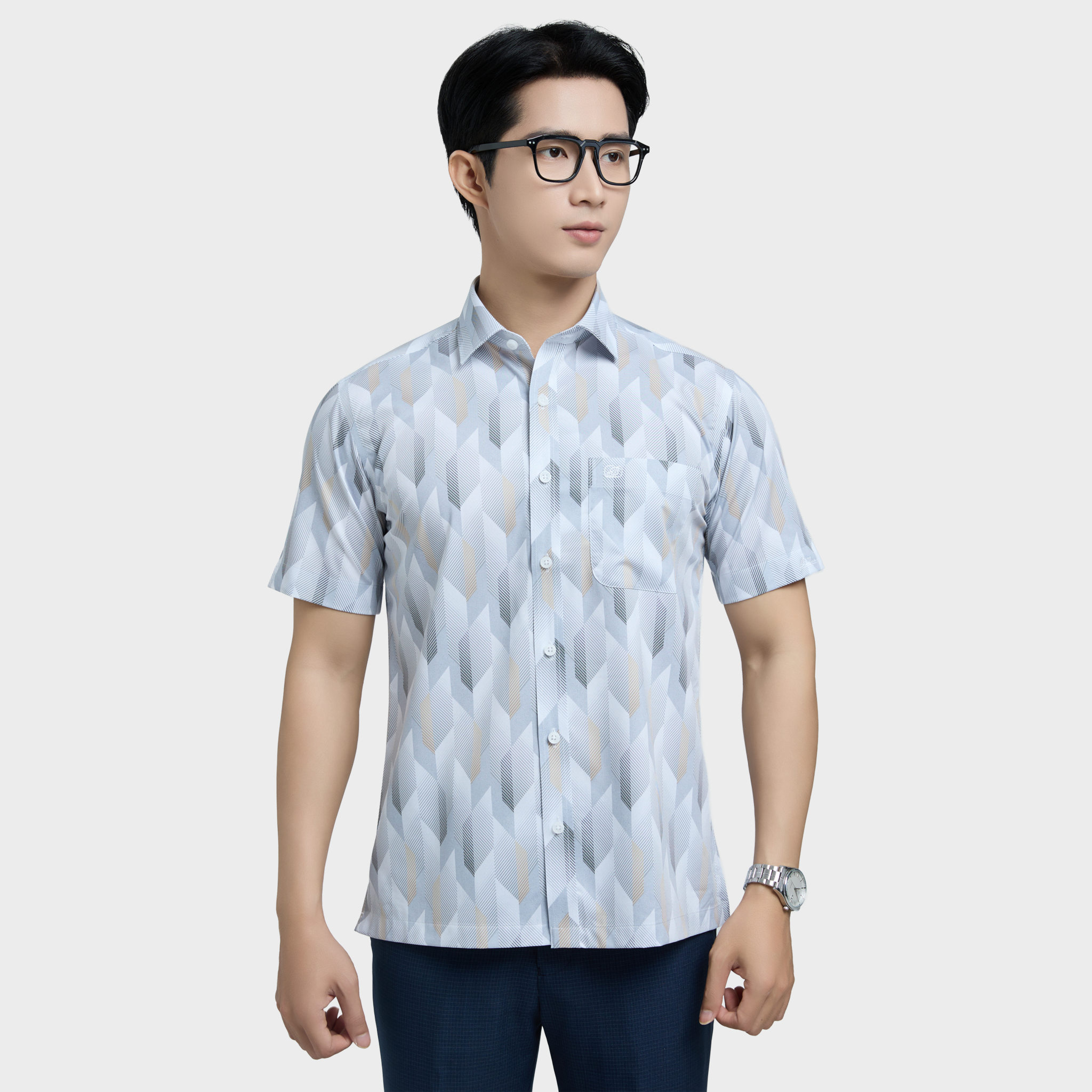  Áo sơ mi nam ngắn tay BELLUNI vải sợi sồi cao cấp - ABN.PMS.BE 338 