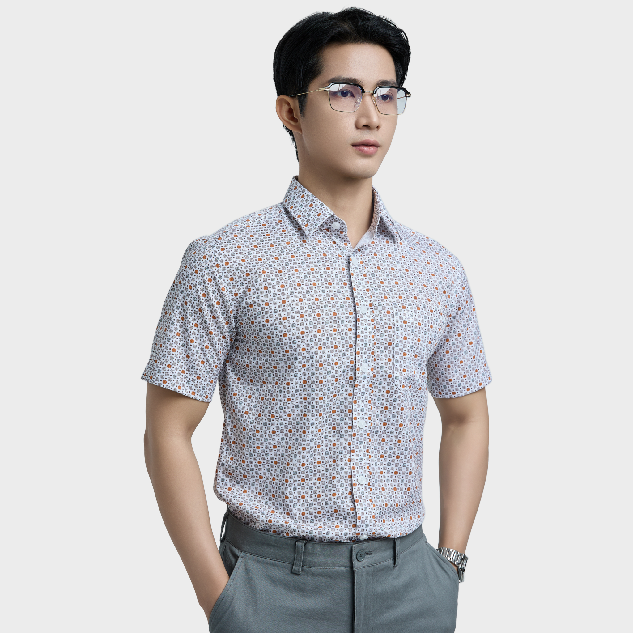  Áo sơ mi nam ngắn tay BELLUNI vải sợi sồi cao cấp - ABN.PMS.BE 339 