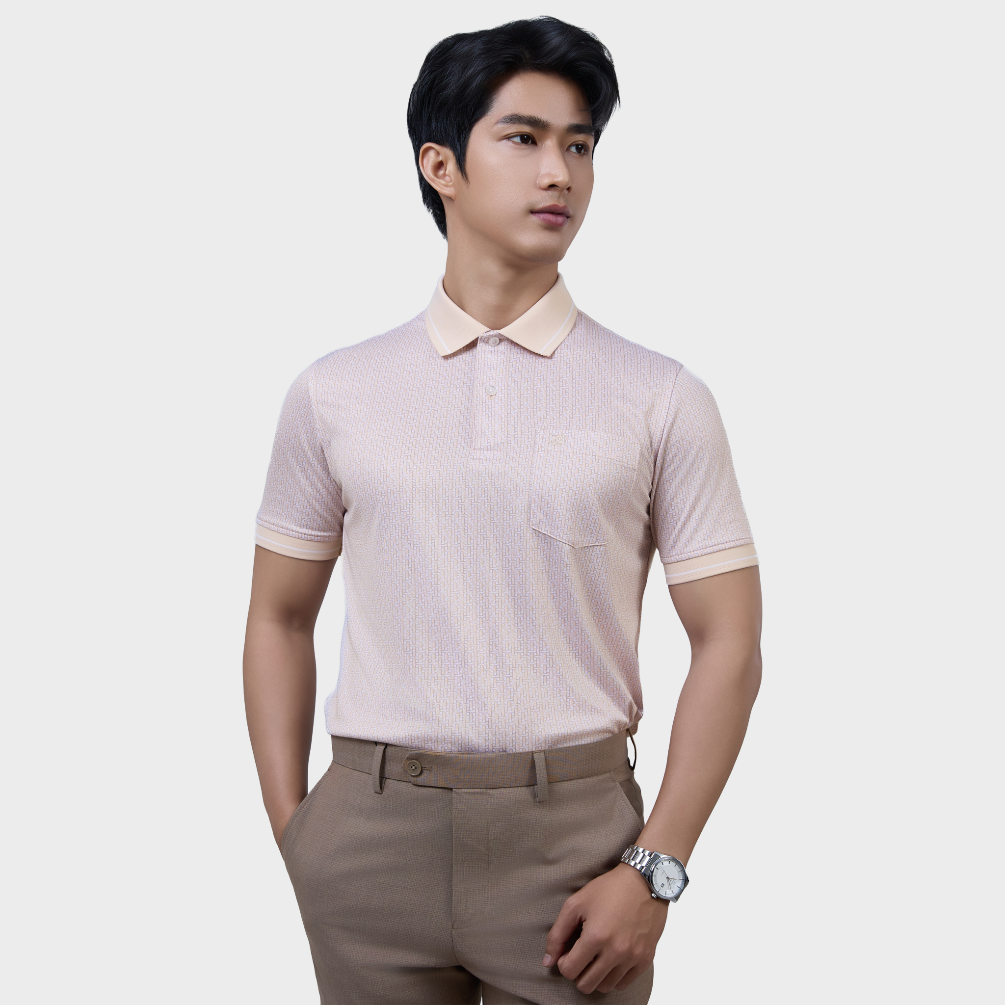  Áo Polo Nam Vải Sợi Tre Bo Cổ Dệt Sọc Thoáng Khí  – AT.BP.BE 118 