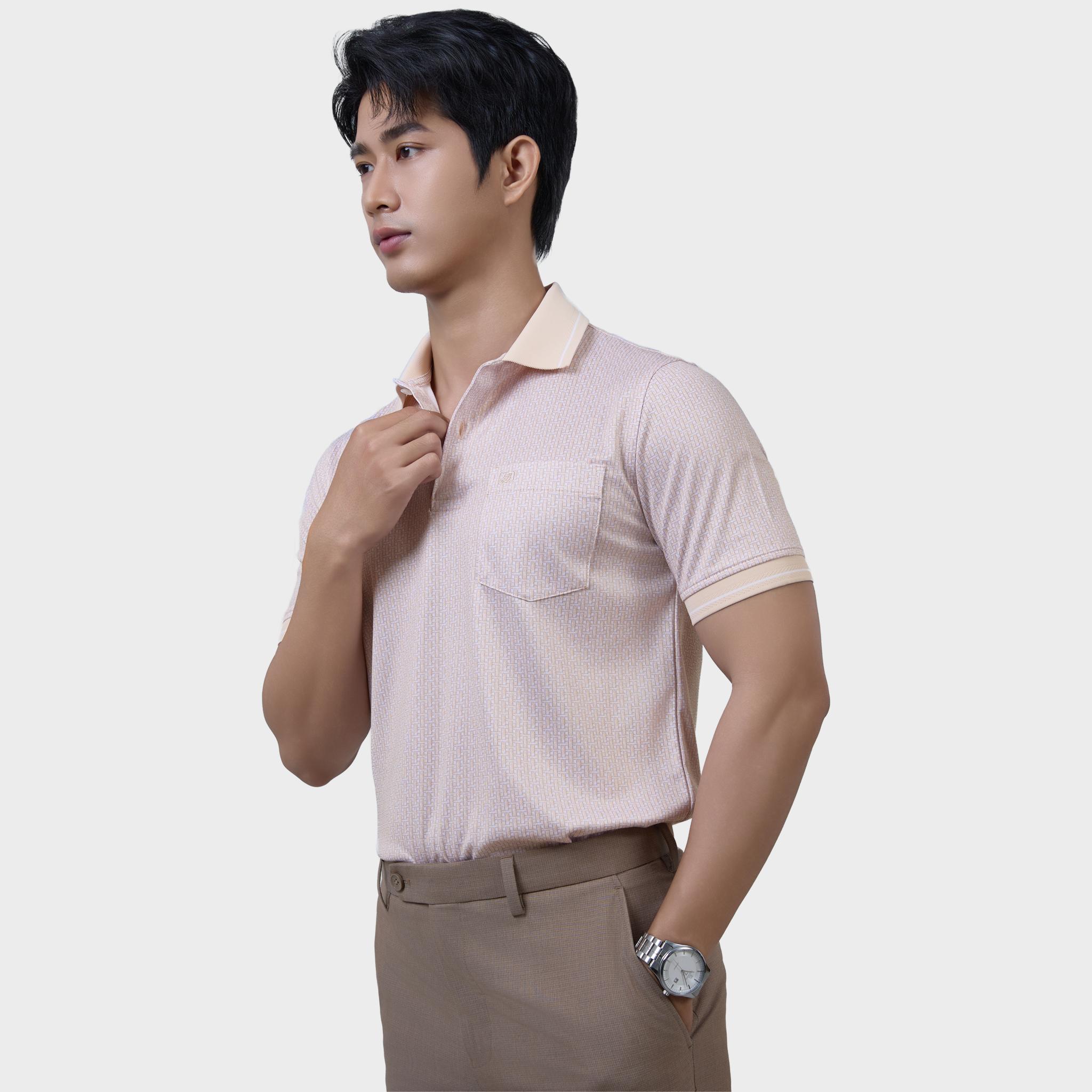  Áo Polo Nam Vải Sợi Tre Bo Cổ Dệt Sọc Thoáng Khí  – AT.BP.BE 118 
