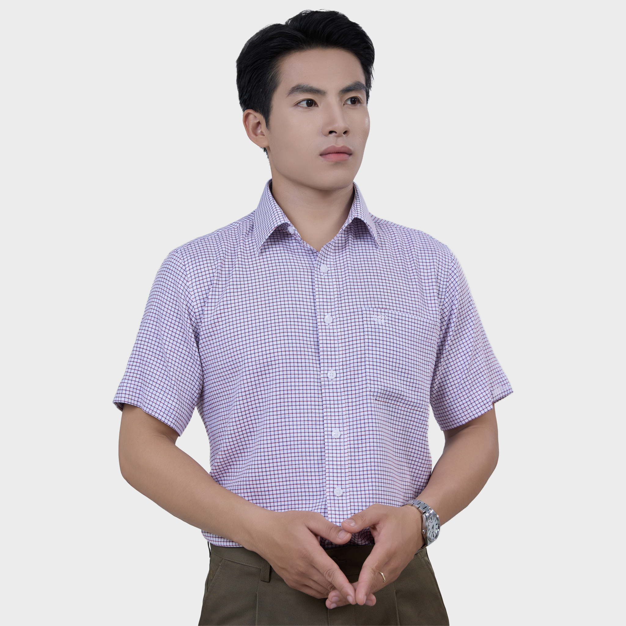 Áo Sơ Mi Caro Nam Ngắn Tay Vải Sợi Sồi, Co Giãn Thoải Mái – ABN.PMS.BE 376 