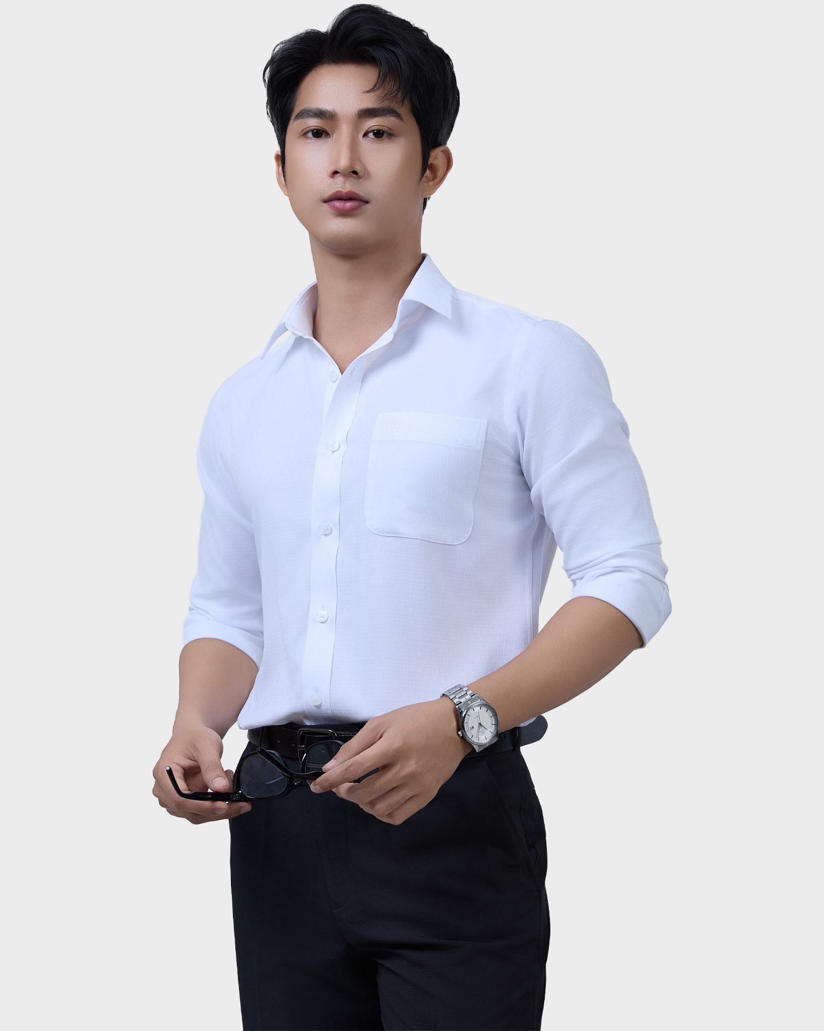  Áo Sơ Mi Nam Trắng Basic Dài Tay Cao Cấp Chống Nhăn Kháng UV - ABD.CR.BE 265 