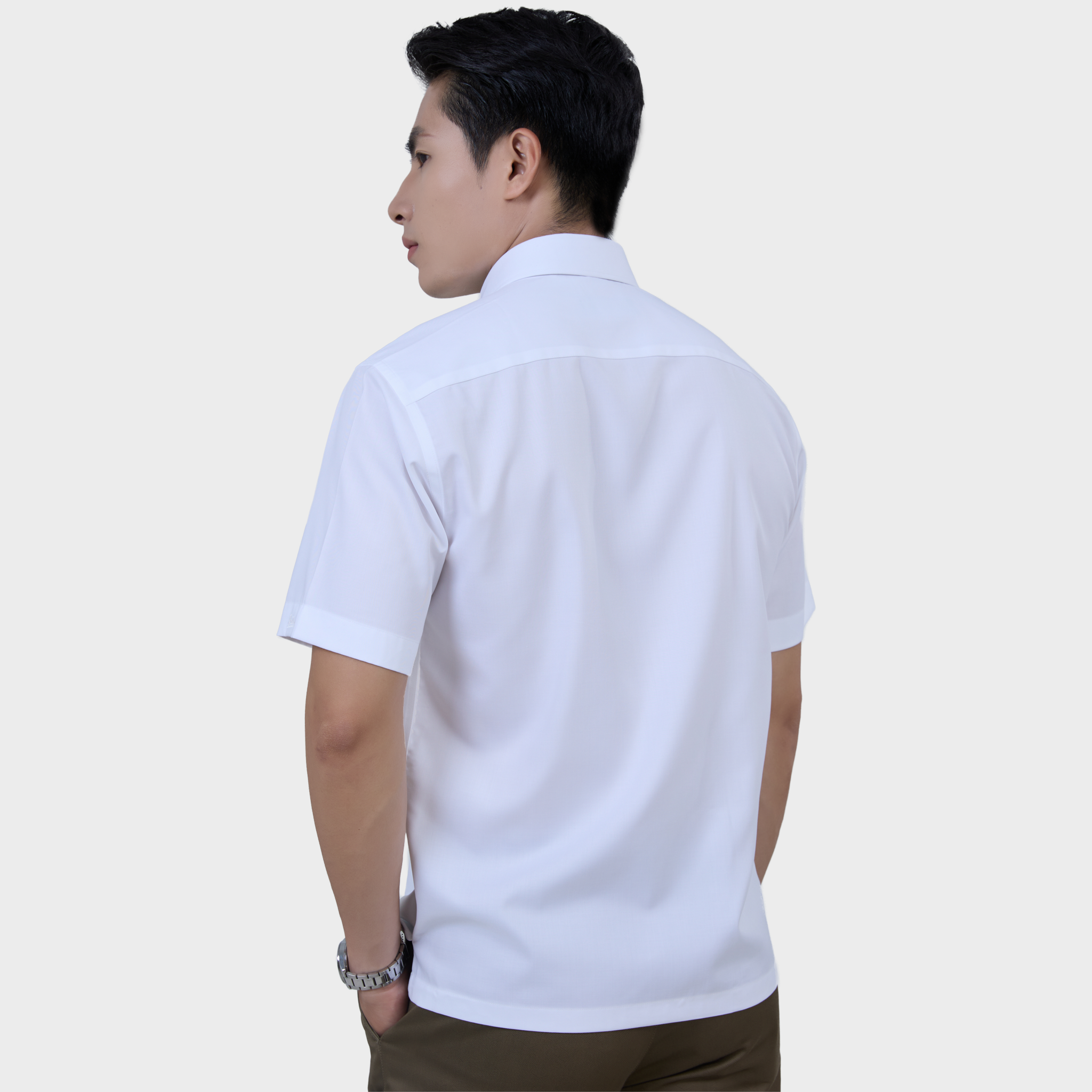  Áo Sơ Mi  Nam Ngắn Tay Trắng Trơn Dệt Twill Mềm Mịn – ABN.PMS.BE 379 