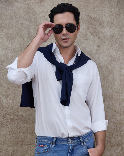  Áo Sơ Mi Nam Trắng Basic Dài Tay Cao Cấp Chống Nhăn Kháng UV - ABD.CR.BE 265 