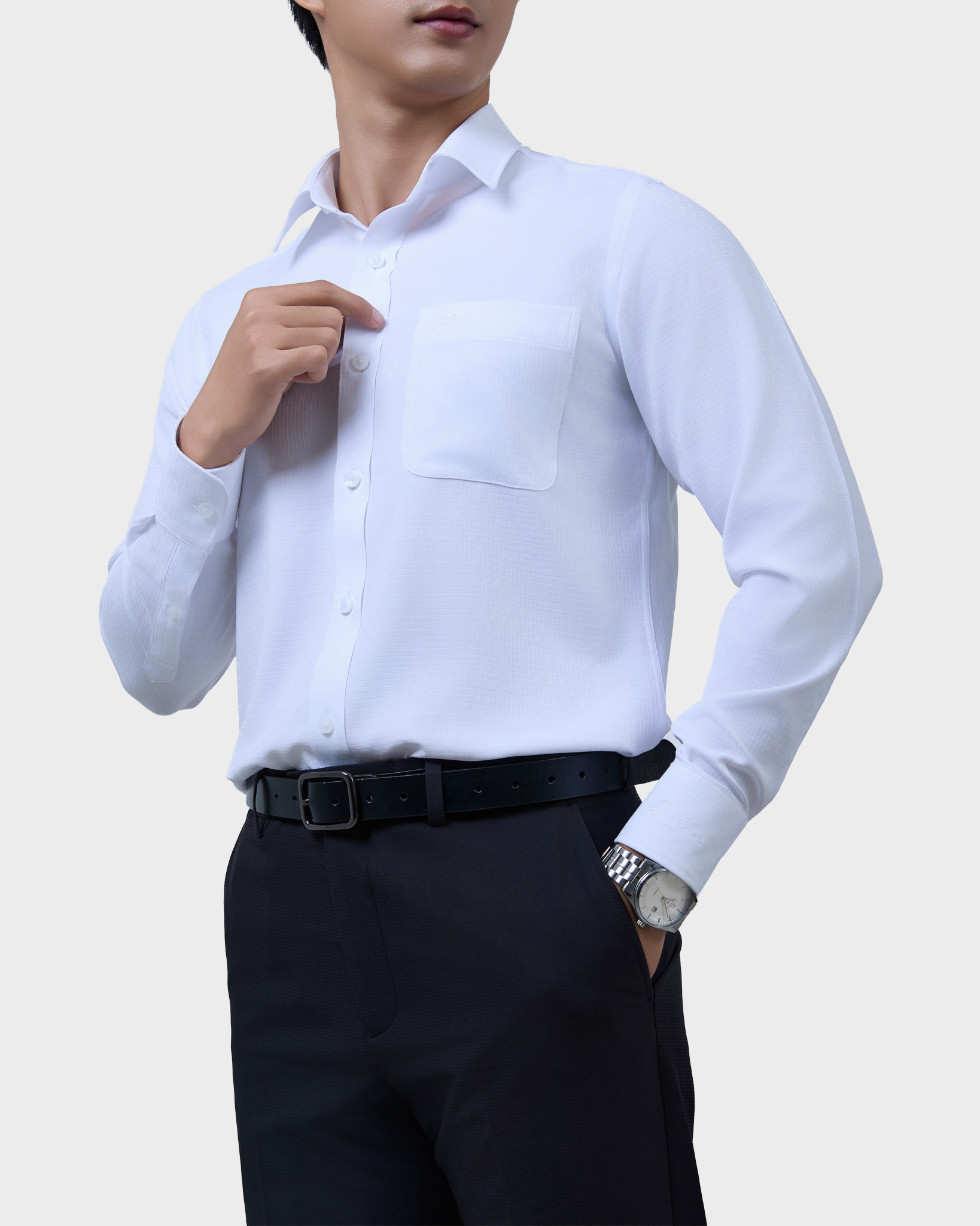  Áo Sơ Mi Nam Trắng Basic Dài Tay Cao Cấp Chống Nhăn Kháng UV - ABD.CR.BE 265 
