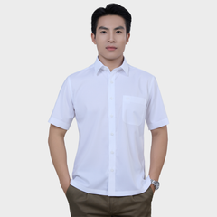  Áo Sơ Mi  Nam Ngắn Tay Trắng Trơn Dệt Twill Mềm Mịn – ABN.PMS.BE 379 