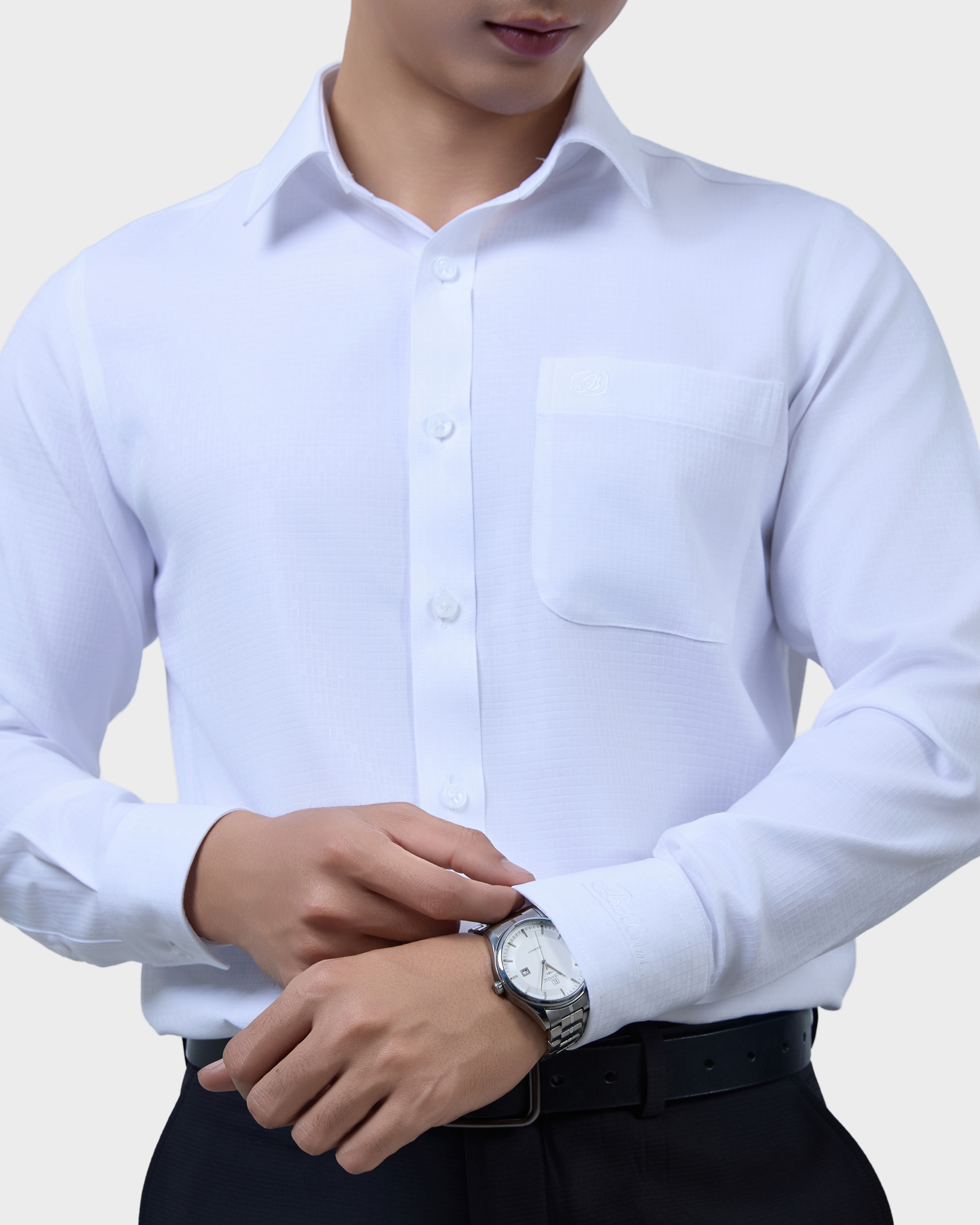  Áo Sơ Mi Nam Trắng Basic Dài Tay Cao Cấp Chống Nhăn Kháng UV - ABD.CR.BE 265 