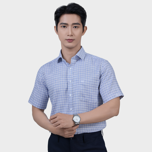  Áo Sơ Mi Nam  Ngắn Tay Họa Tiết Sợi Sồi – Tươi Mới, Co Giãn - ABN.PMS.BE 363 