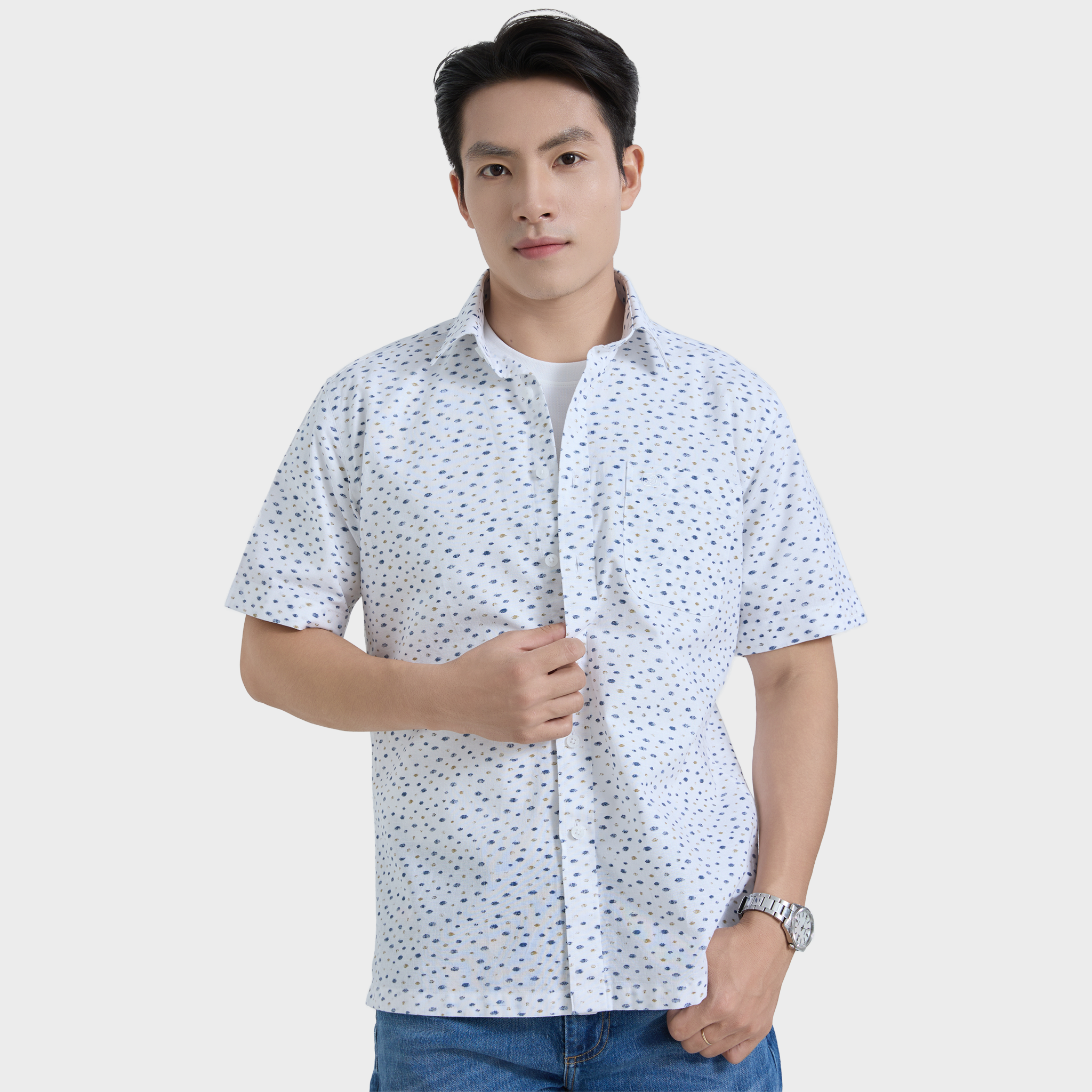  Áo Sơ Mi Nam Linen Cotton Tay Ngắn – Thoáng Mát, Lịch Lãm - ABN.LC.BE 330 