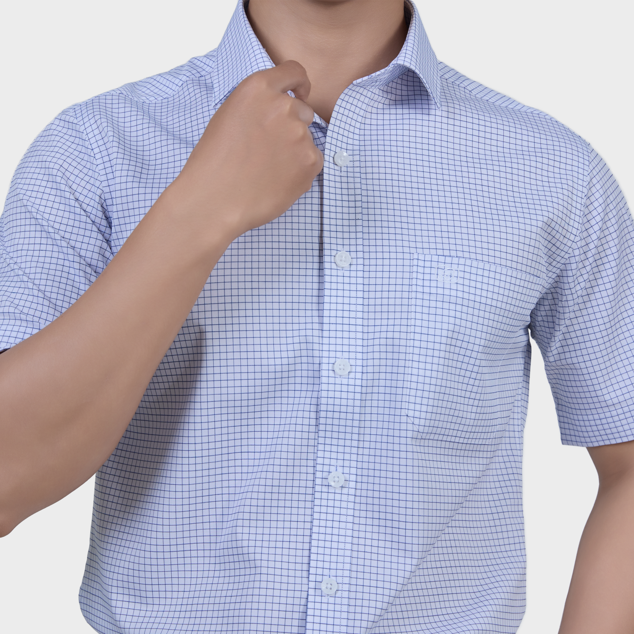  Áo Sơ Mi Caro Navy Nam Ngắn Tay Sợi Modal – Sang Trọng, Co Giãn - ABN.PMS.BE 375 
