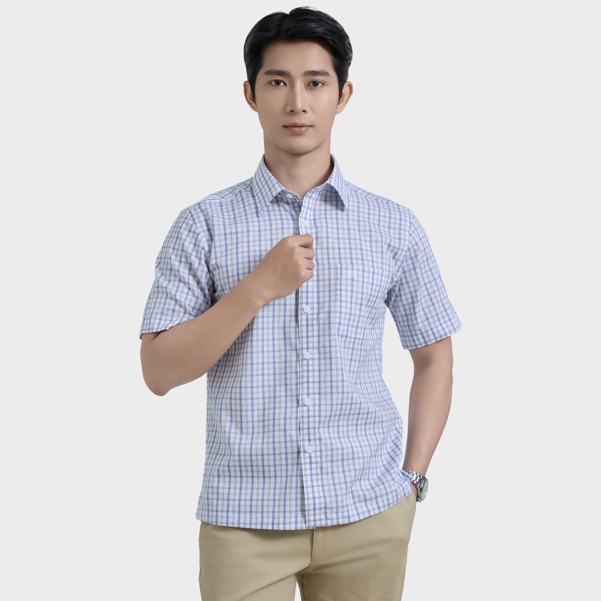  Áo sơ mi nam ngắn tay cotton cao cấp BELLUNI - ANL.CM.BE 11 