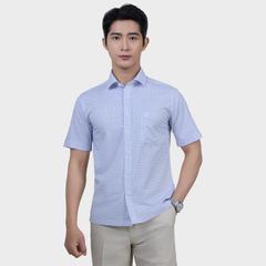  Áo Sơ Mi Caro Navy Nam Ngắn Tay Sợi Modal – Sang Trọng, Co Giãn - ABN.PMS.BE 375 