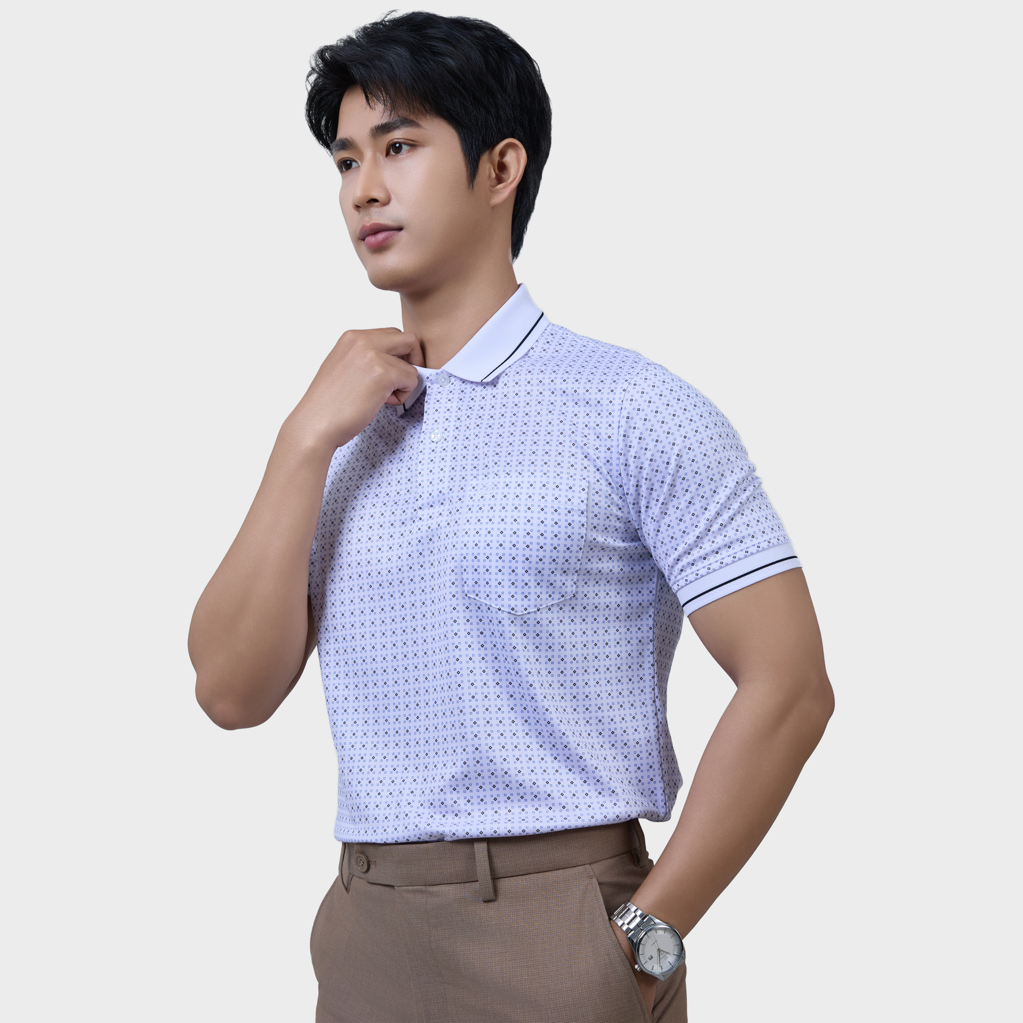 Áo Polo Nam Vải Sợi Tre Bo Cổ Dệt Sọc Thoáng Khí  – AT.BP.BE 118 