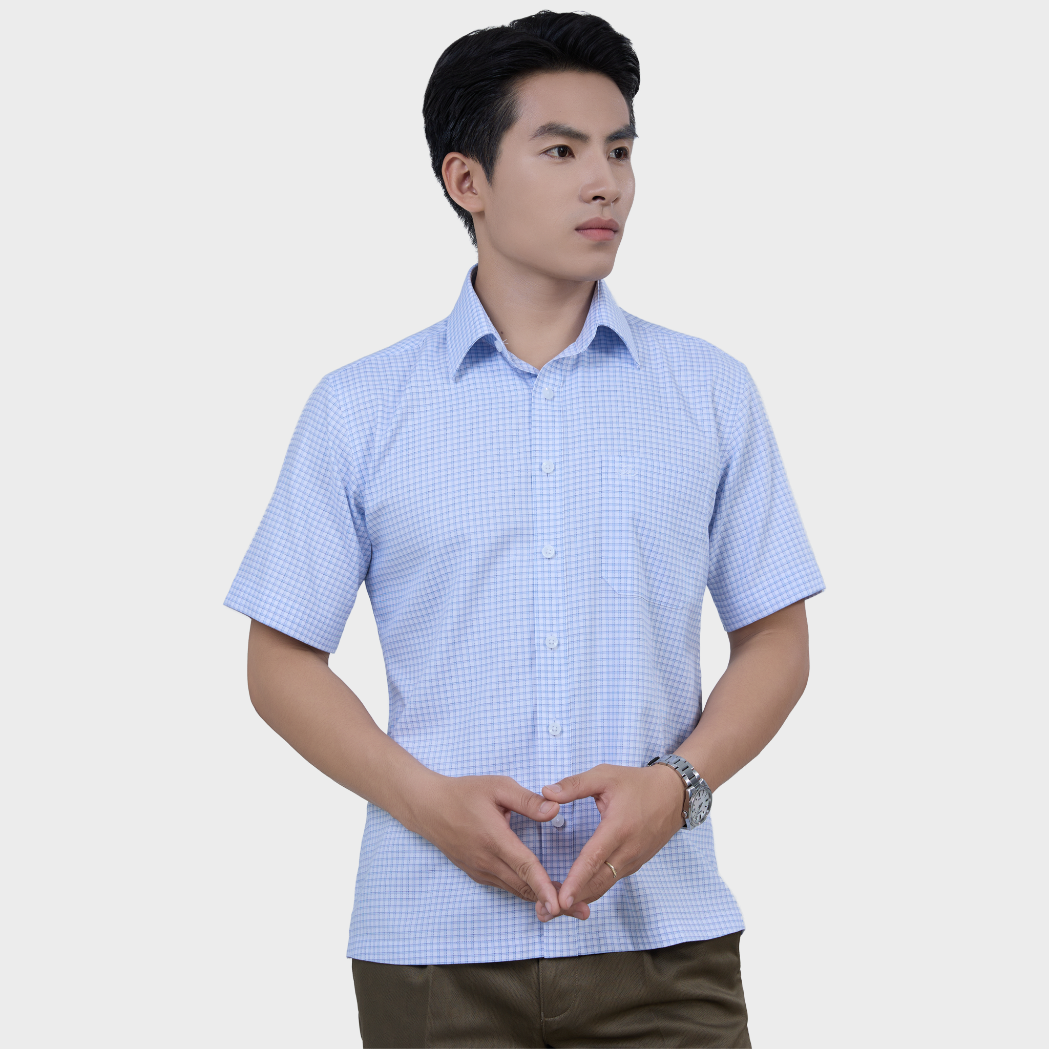  Áo Sơ Mi Caro Nam Ngắn Tay Vải Sợi Sồi, Co Giãn Thoải Mái – ABN.PMS.BE 376 