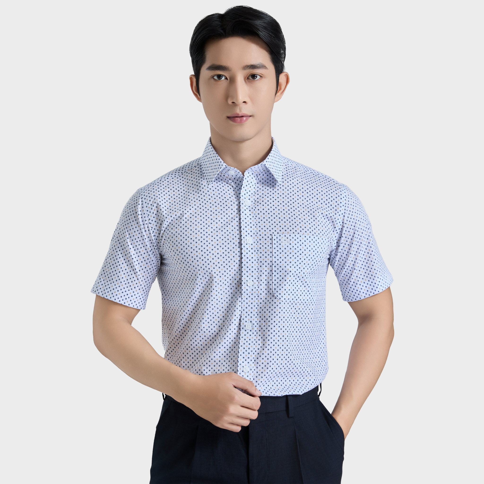  Áo sơ mi nam ngắn tay cao cấp BELLUNI vải sợi tre - ABN.BPS.BE 350 