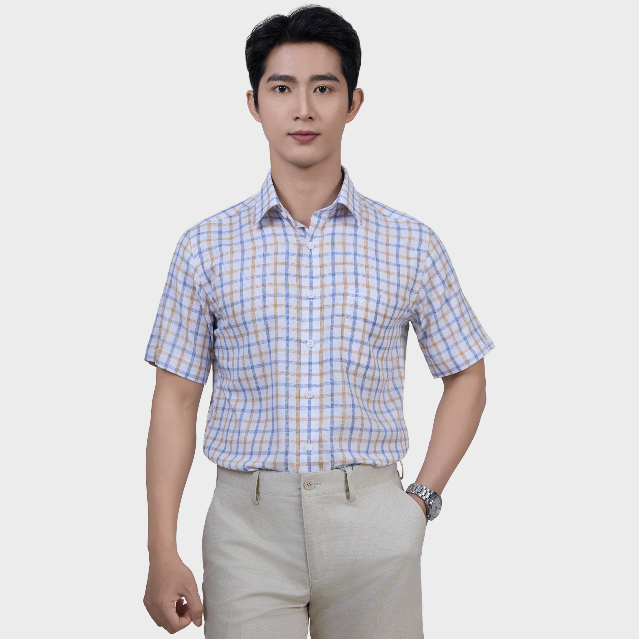  Áo Sơ Mi Caro Nam Ngắn Tay Sợi Sồi – Nhẹ Nhàng, Tinh Tế - ABN.PM.BE 369 