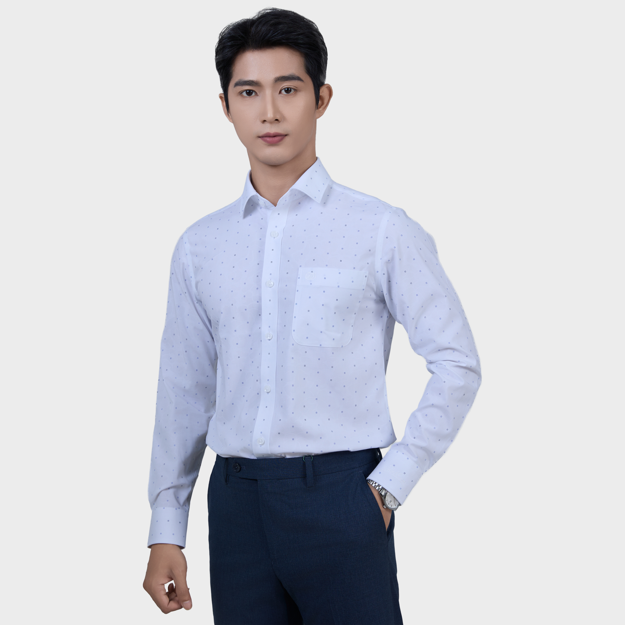  Áo Sơ Mi Chấm Bi Nam Tay Dài Vải Sợi Tre Mềm Mại Chống UV - ABD.BPS.BE 248 