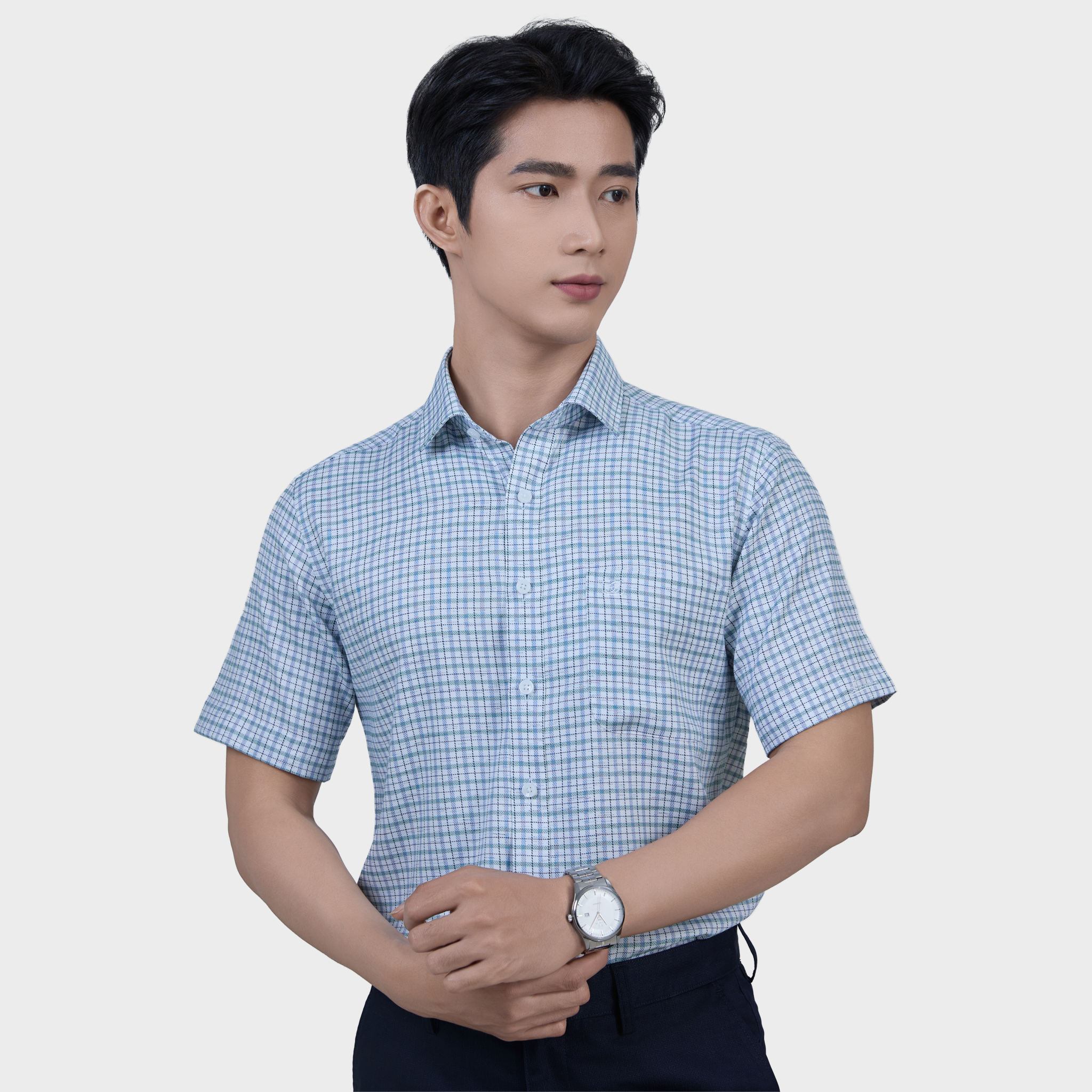  Áo Sơ Mi Nam  Ngắn Tay Họa Tiết Sợi Sồi – Tươi Mới, Co Giãn - ABN.PMS.BE 363 