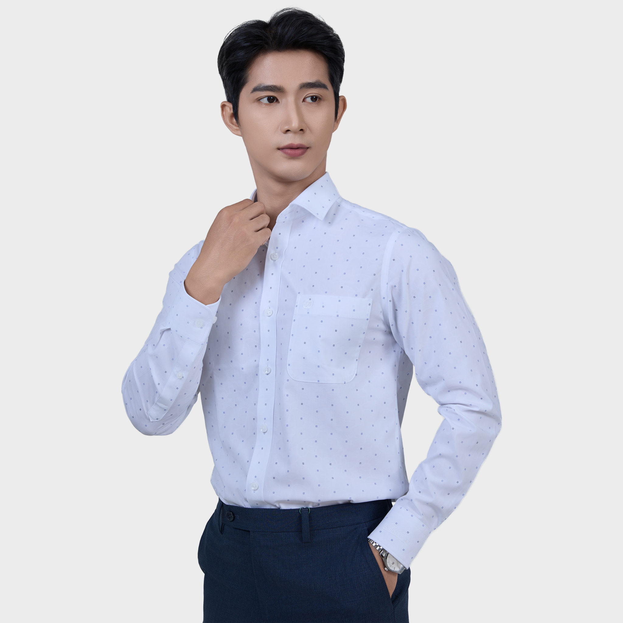  Áo Sơ Mi Chấm Bi Nam Tay Dài Vải Sợi Tre Mềm Mại Chống UV - ABD.BPS.BE 248 