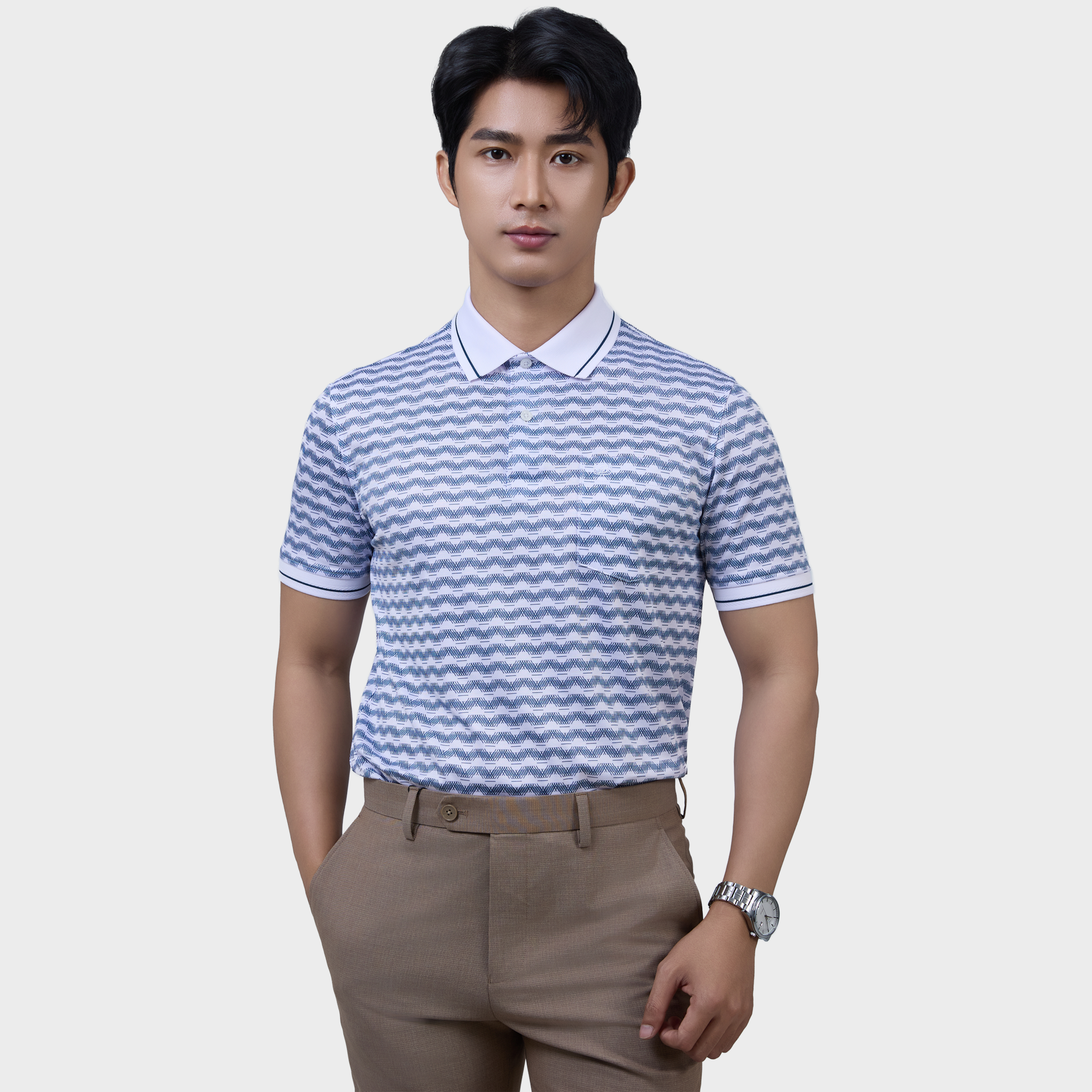 Áo Polo Nam Vải Sợi Tre Bo Cổ Dệt Sọc Thoáng Khí  – AT.BP.BE 118 