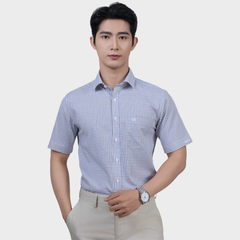  Áo Sơ Mi Caro Navy Nam Ngắn Tay Sợi Modal – Sang Trọng, Co Giãn - ABN.PMS.BE 375 