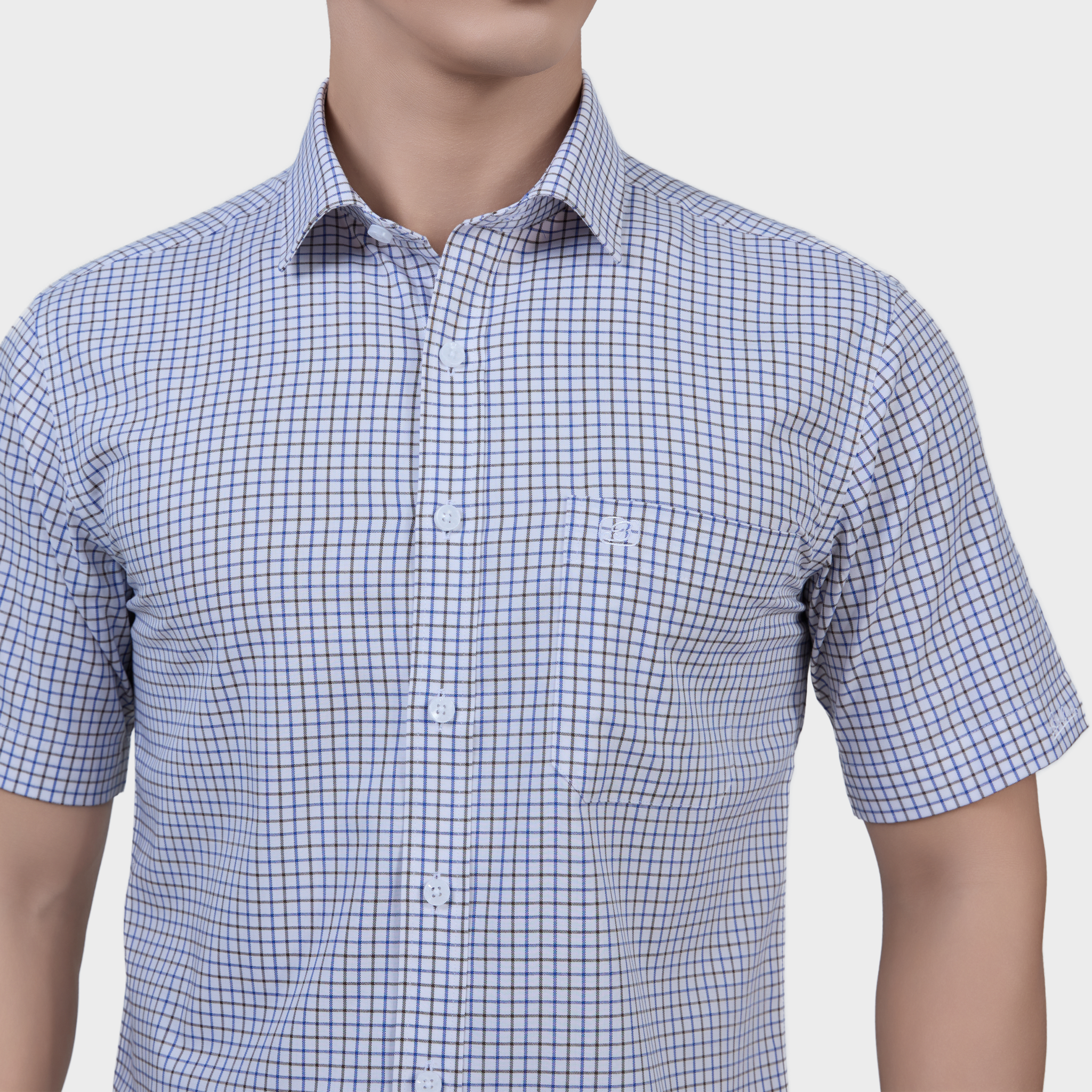  Áo Sơ Mi Caro Navy Nam Ngắn Tay Sợi Modal – Sang Trọng, Co Giãn - ABN.PMS.BE 375 