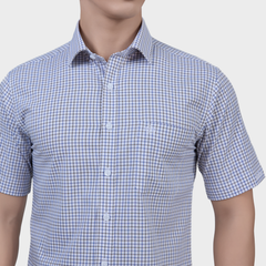  Áo Sơ Mi Caro Navy Nam Ngắn Tay Sợi Modal – Sang Trọng, Co Giãn - ABN.PMS.BE 375 