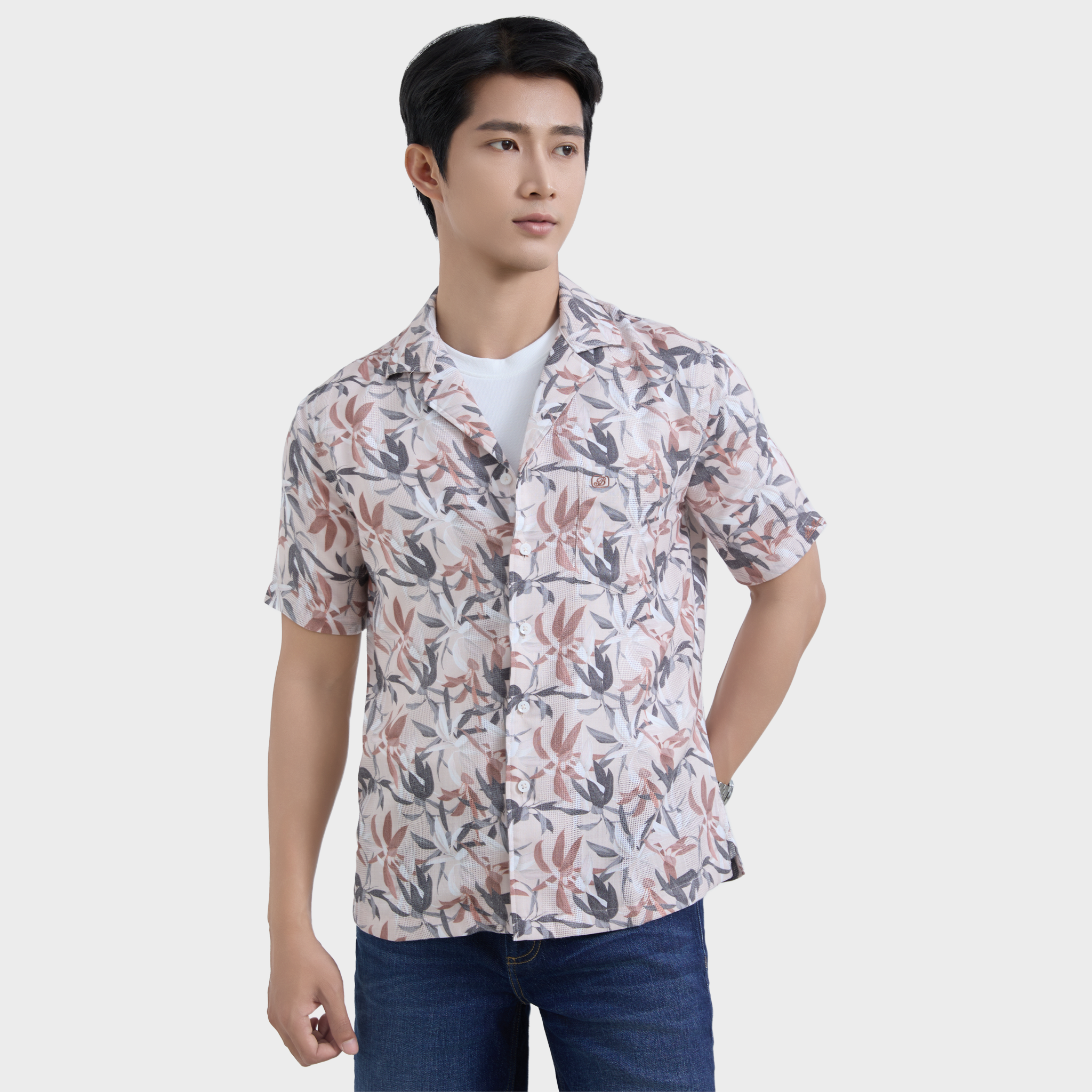  Áo Sơ Mi Nam Ngắn Tay Belluni Cổ Danton Họa Tiết Phóng Khoáng Lịch Lãm - ABN.PV.BE 358 
