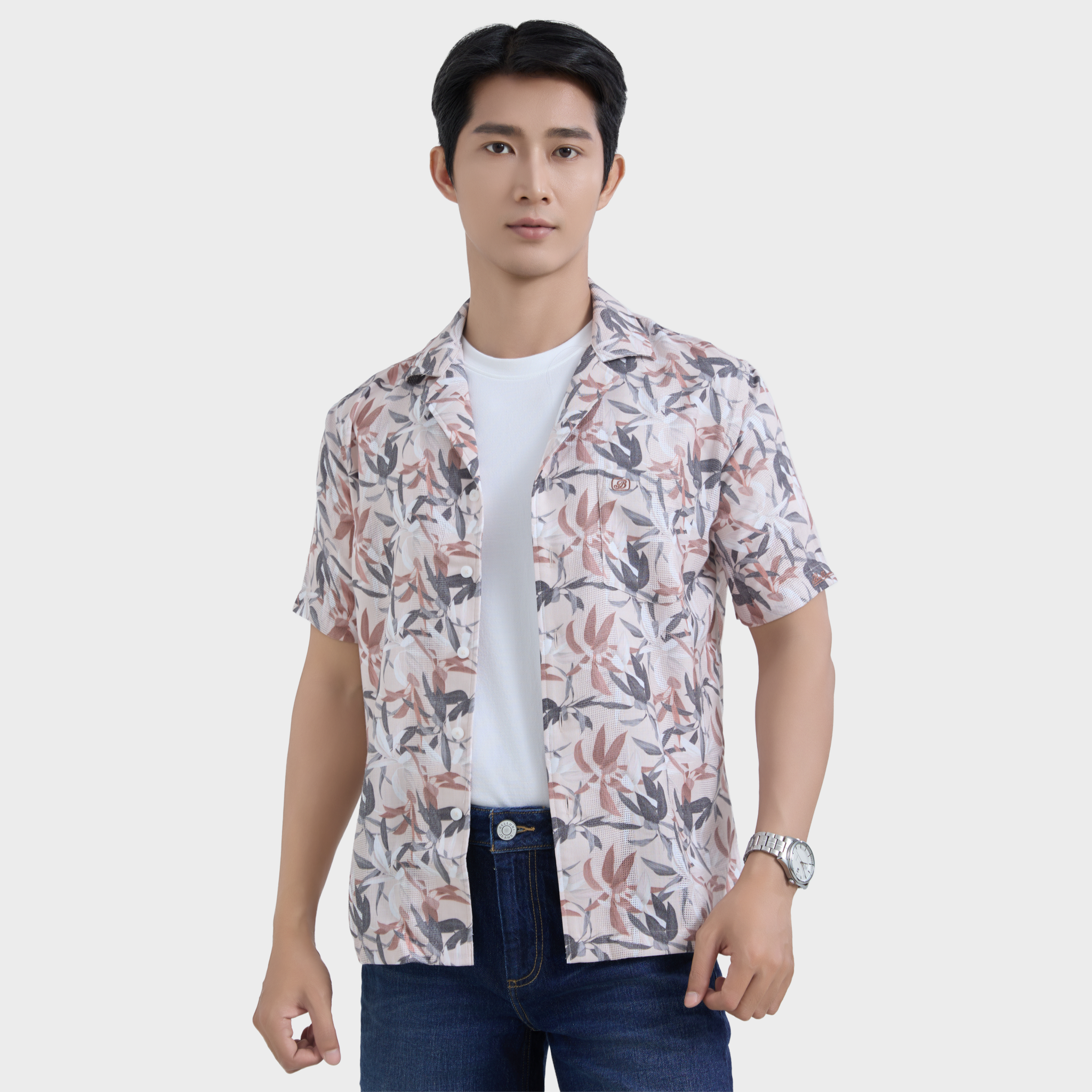  Áo Sơ Mi Nam Ngắn Tay Belluni Cổ Danton Họa Tiết Phóng Khoáng Lịch Lãm - ABN.PV.BE 358 