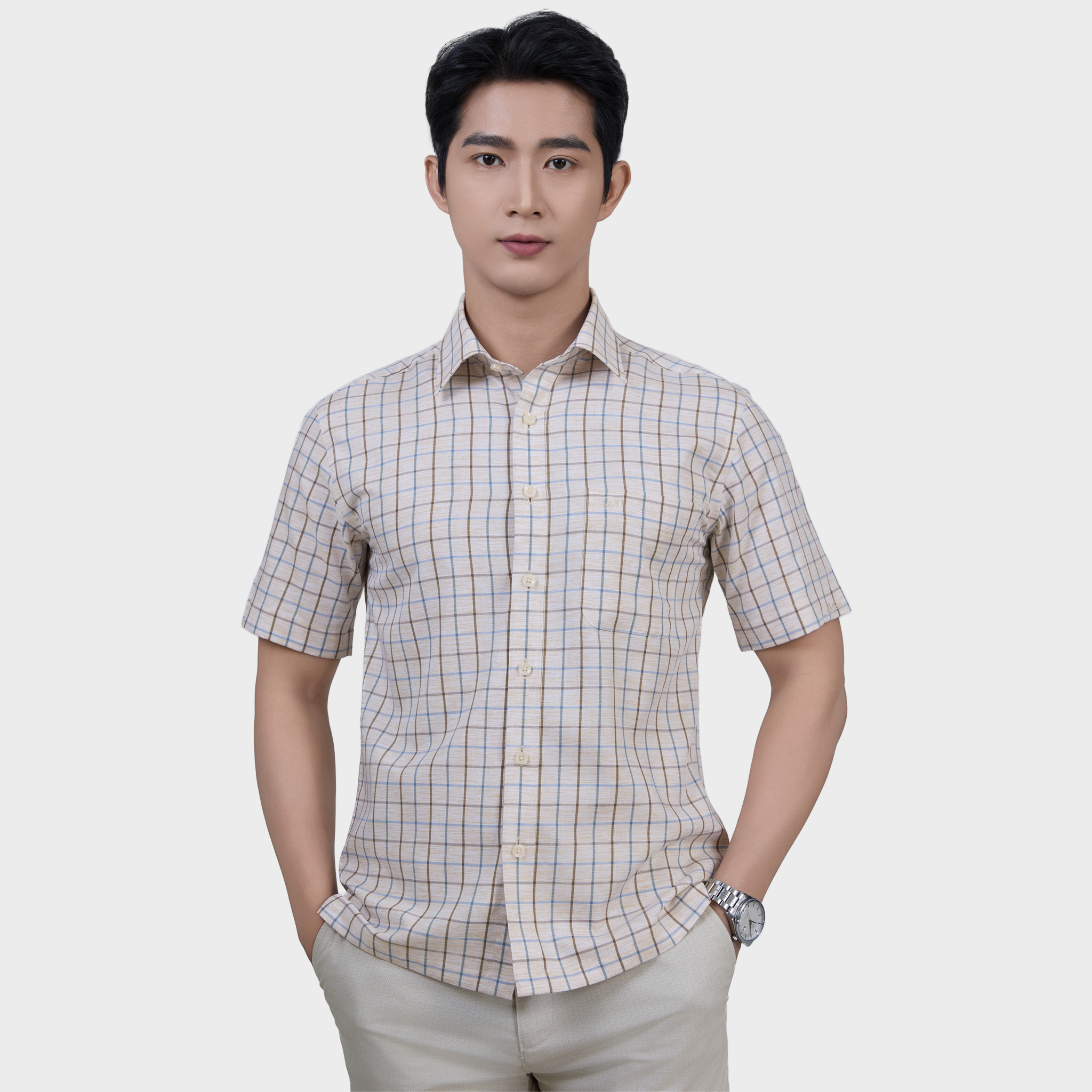  Áo Sơ Mi Caro Nam Ngắn Tay Sợi Sồi – Nhẹ Nhàng, Tinh Tế - ABN.PM.BE 369 