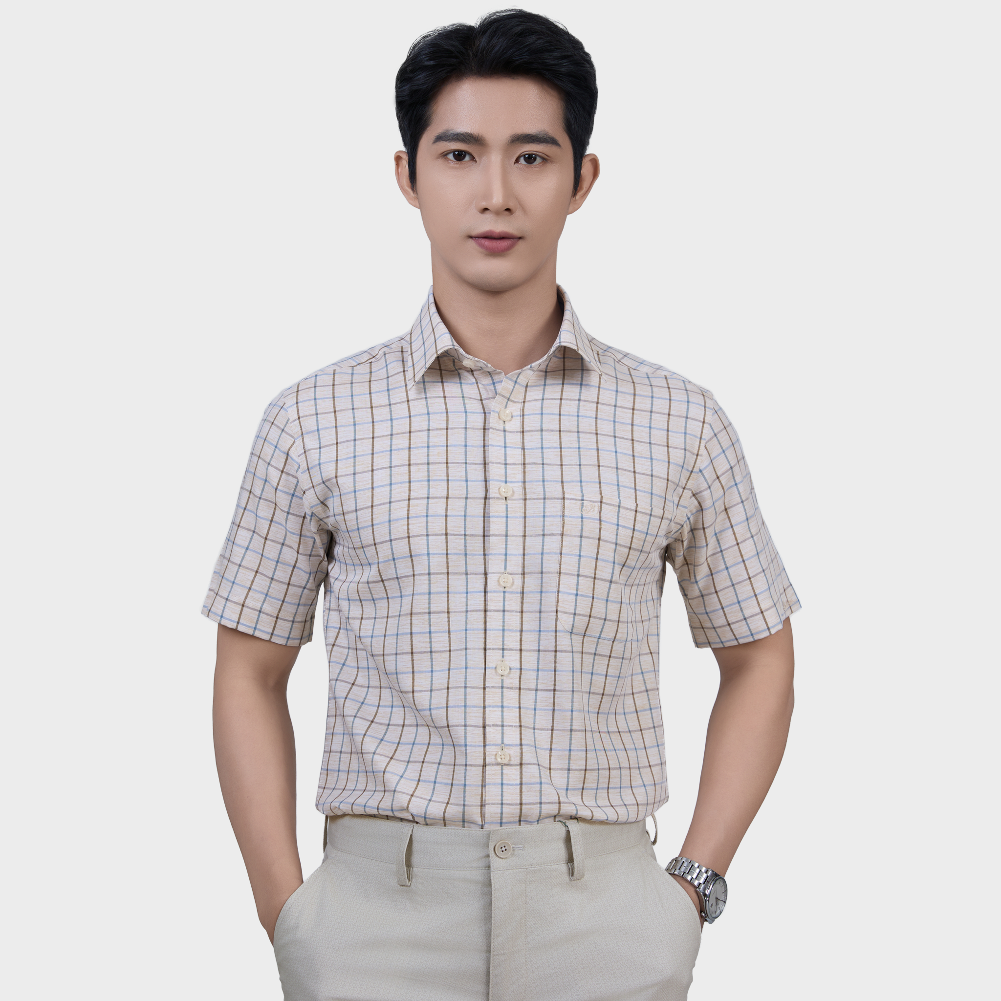  Áo Sơ Mi Caro Nam Ngắn Tay Sợi Sồi – Nhẹ Nhàng, Tinh Tế - ABN.PM.BE 369 
