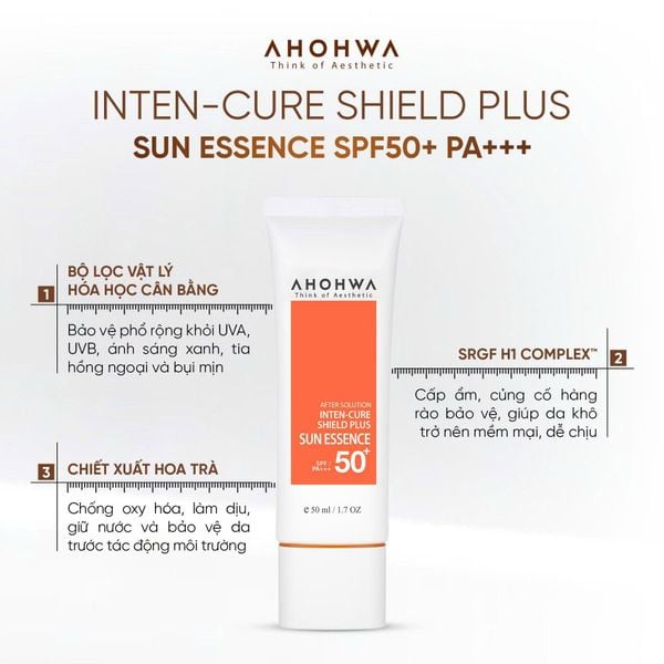  Inten Cure Shield Plus Sun Essence SPF 50+/PA+++  - Tinh Chất Chống Nắng Vật Lý Lai Hoá Học - 50gr 