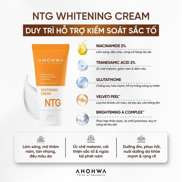  NTG Whitening Cream - Kem Dưỡng Hỗ Trợ Làm Sáng Da, Cải Thiện Sắc Tố Da - 50ml 