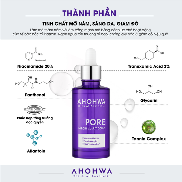  Ahohwa Pore Niacin 20 - Tinh chất làm sáng, thu nhỏ lỗ chân lông - 30ml 
