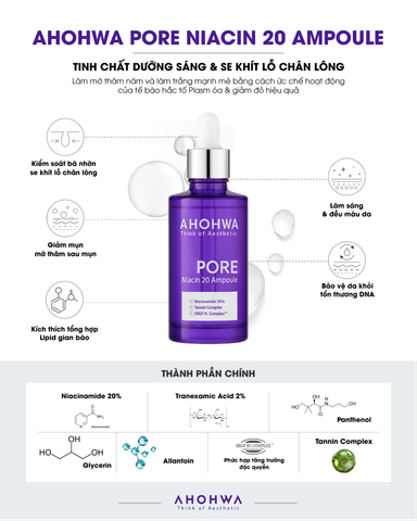 Ahohwa Pore Niacin 20 - Tinh chất làm sáng, thu nhỏ lỗ chân lông - 30ml 