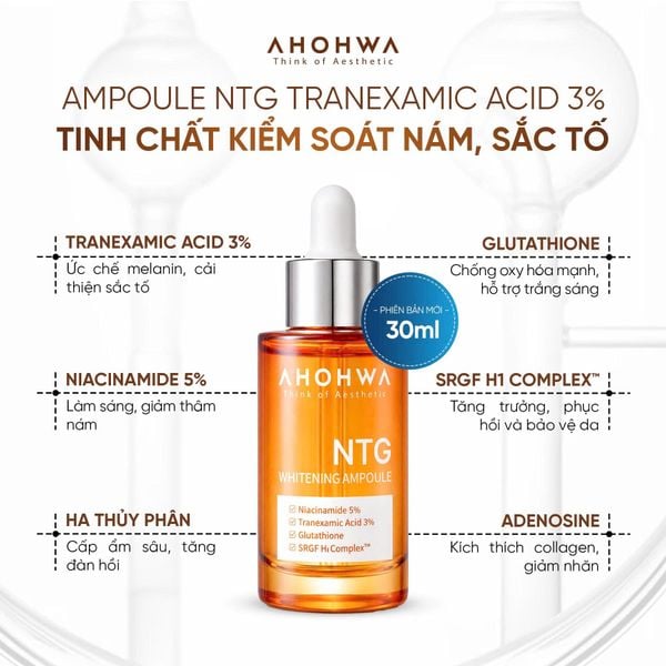  NTG Whitening Ampoule - Tinh Chất Hỗ Trợ Làm Sáng Da, Giảm Đỏ, Cân Bằng Sắc Tố - 30ml 