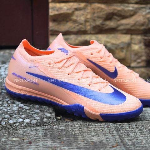  Giày Bóng Đá Cỏ Nhân Tạo Mercurial Vapor 16 Elite Bo Thun Cam Nhạt Đế Xanh Bích TF 